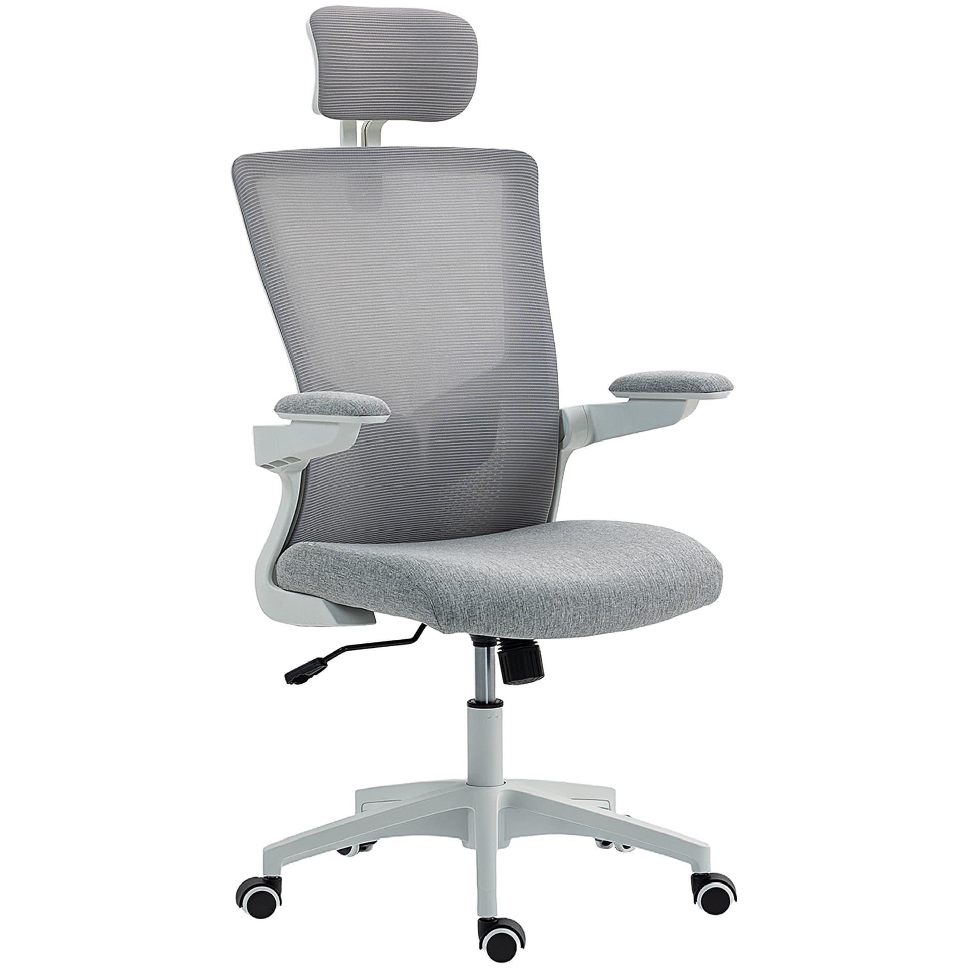 Ergonomic Office Chair, Swivel Desk Chair with Adjustable Lumbar Support, Headrest and Height, Flip-up Armrests, Grey - Office Chairs - Office Furniture