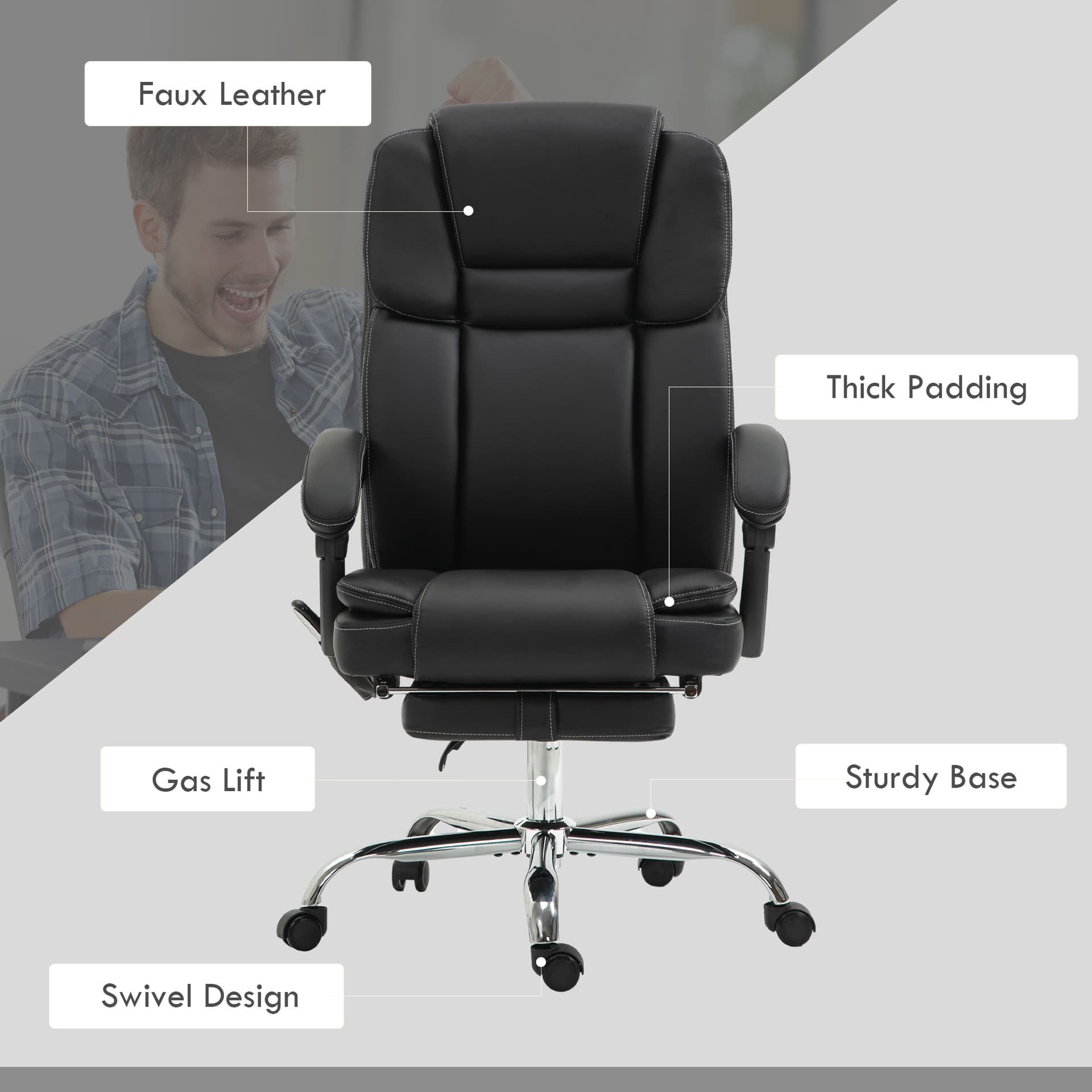 Massage Office Chair, Reclining Executive Office Chair with 6-Point Vibration, Footrest and High Back, Black