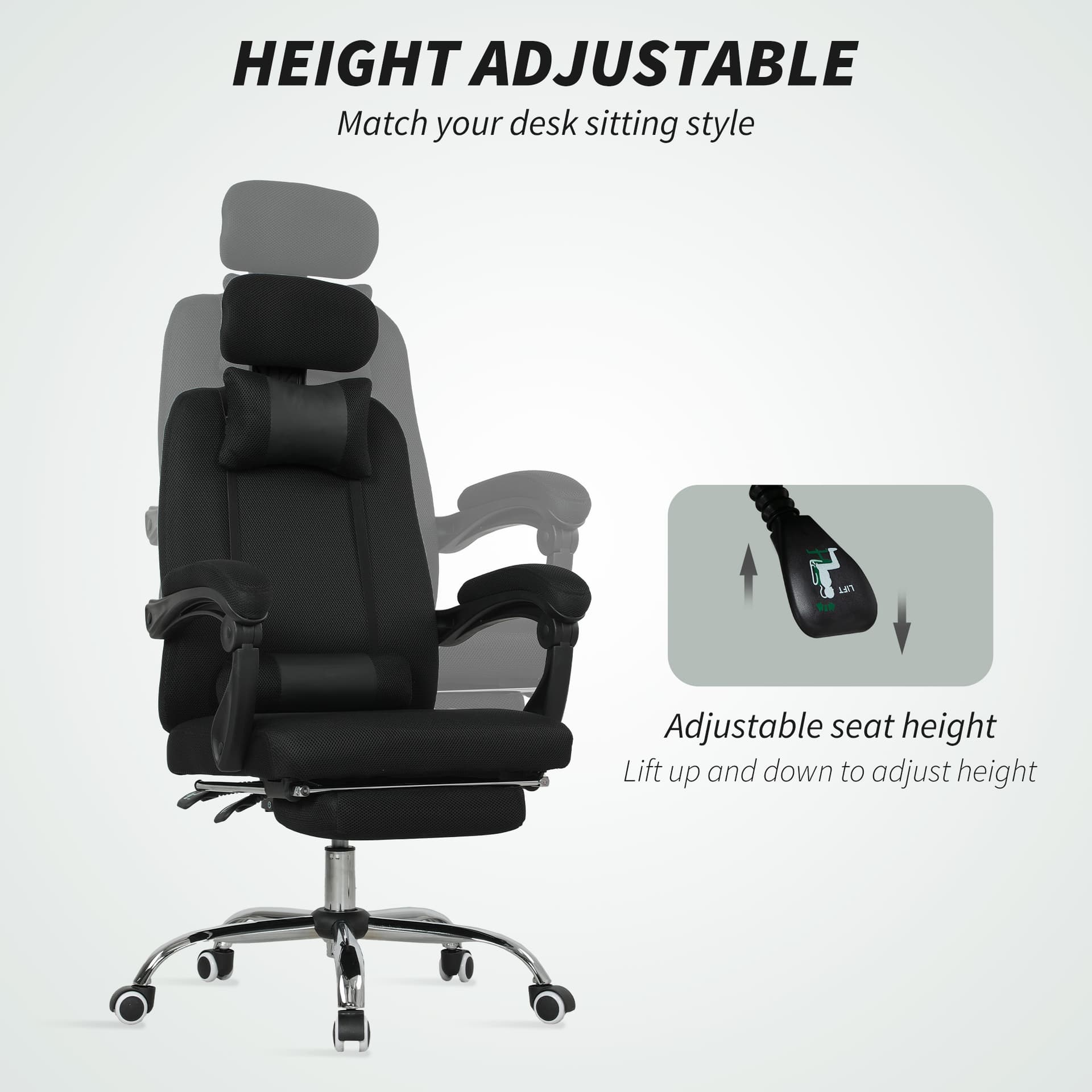 Ergonomic Executive High Back Office Chair with Footrest, Lumbar Support, Black - Executive & Manager Chairs - Office Furniture