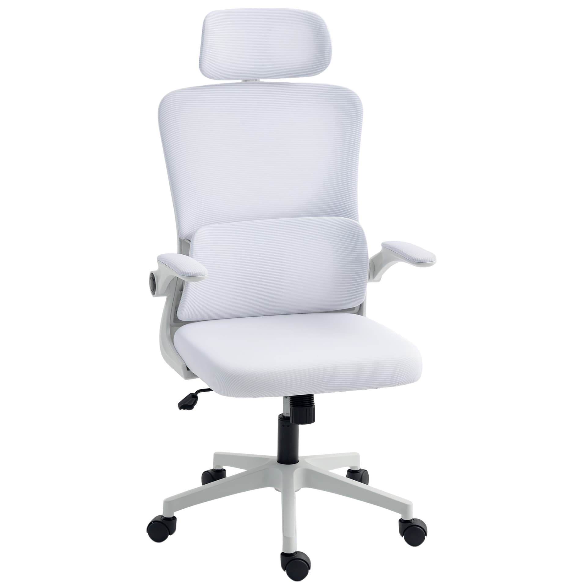 High Back Office Chair, Mesh Computer Chair with Rotatable Headrest, Lumbar Back Support, Adjustable Height, Cream White - Office Chairs - Office Furniture