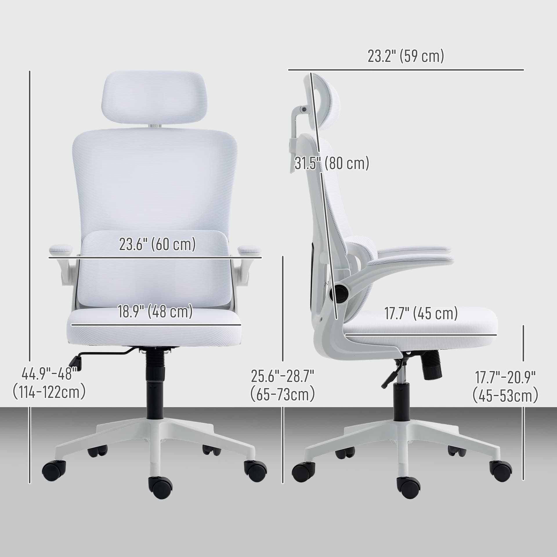 High Back Office Chair, Mesh Computer Chair with Rotatable Headrest, Lumbar Back Support, Adjustable Height, Cream White - Office Chairs - Office Furniture