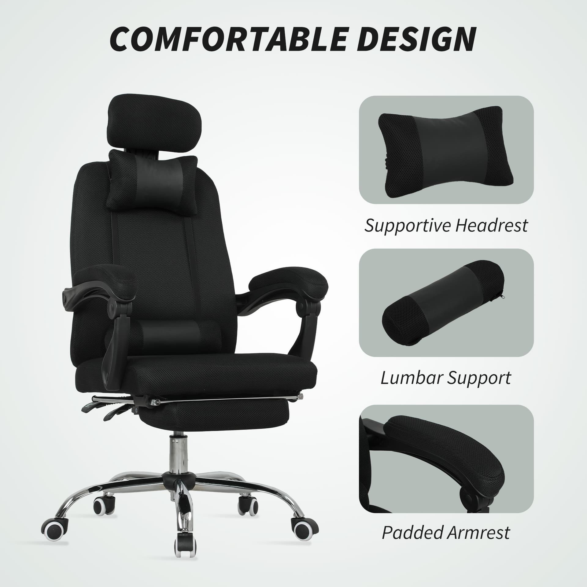 Ergonomic Executive High Back Office Chair with Footrest, Lumbar Support, Black - Executive & Manager Chairs - Office Furniture