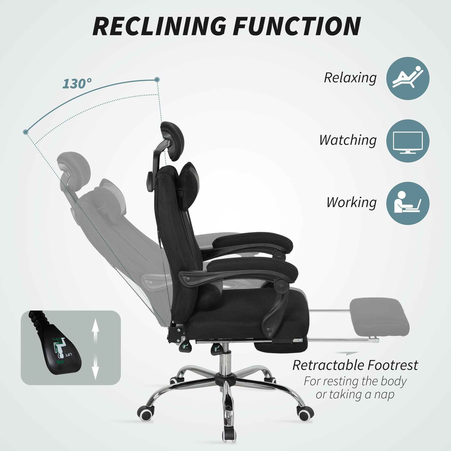Ergonomic Executive High Back Office Chair with Footrest, Lumbar Support, Black - Executive & Manager Chairs - Office Furniture