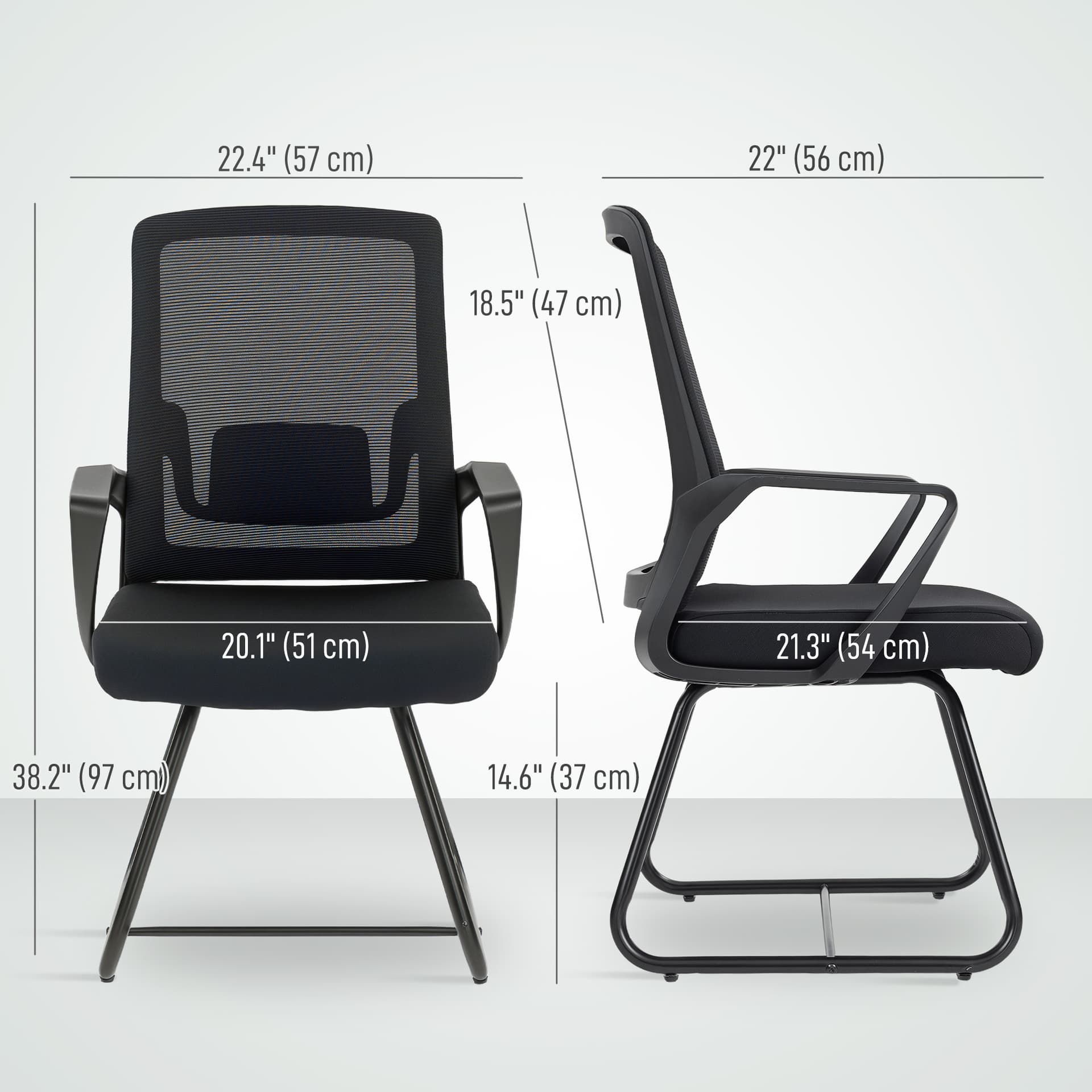 Desk Chair, Desk Chair No Wheels with Mesh Back, Lumbar Support, Metal Base for Reception, Conference - Task Chairs - Office Furniture
