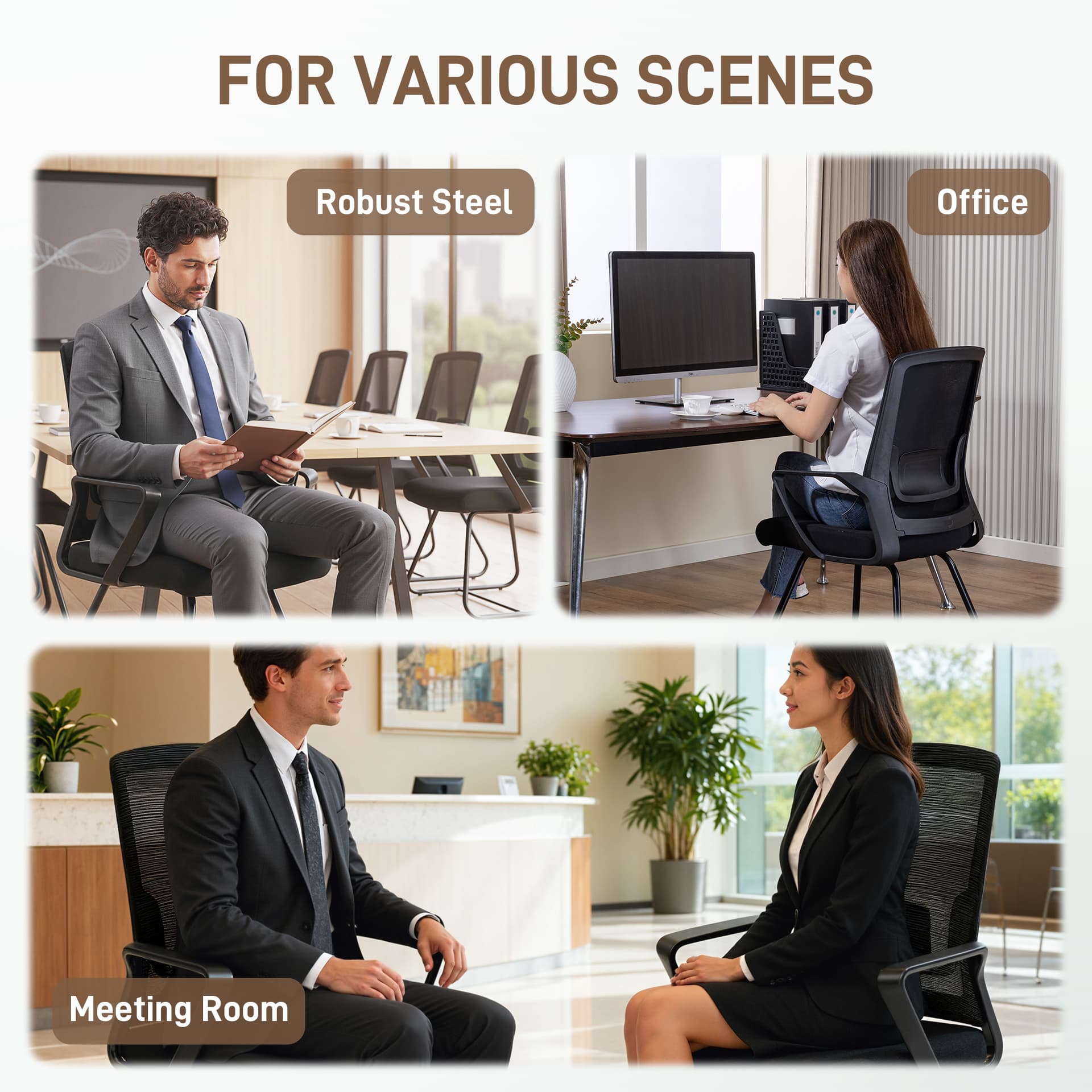 Desk Chair, Desk Chair No Wheels with Mesh Back, Lumbar Support, Metal Base for Reception, Conference - Task Chairs - Office Furniture