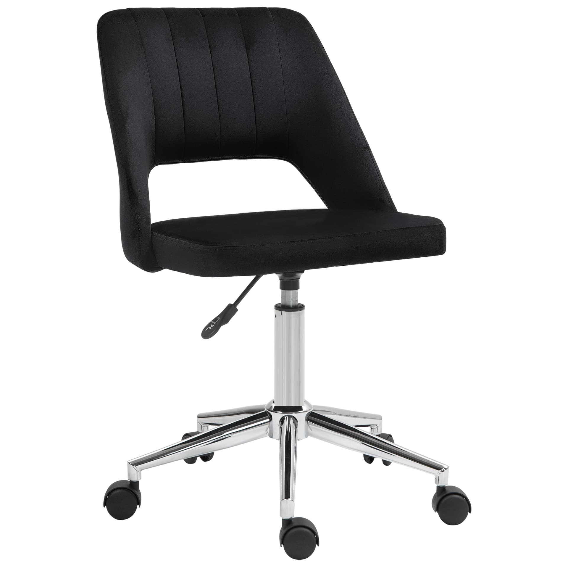 Mid Back Office Chair Velvet Fabric Swivel Scallop Shape Computer Desk Chair, Black - Office Chairs - Office Furniture
