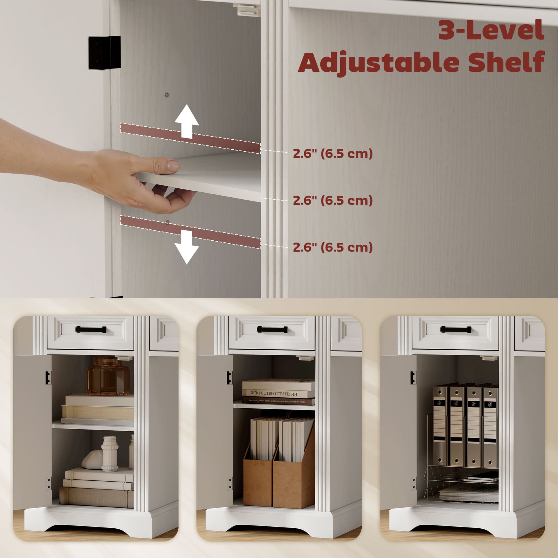 58" Home Office Desk with Soft-Close Drawers, Farmhouse Executive Desk with File Drawer for Letter Size, White - Computer Desks - Office Furniture