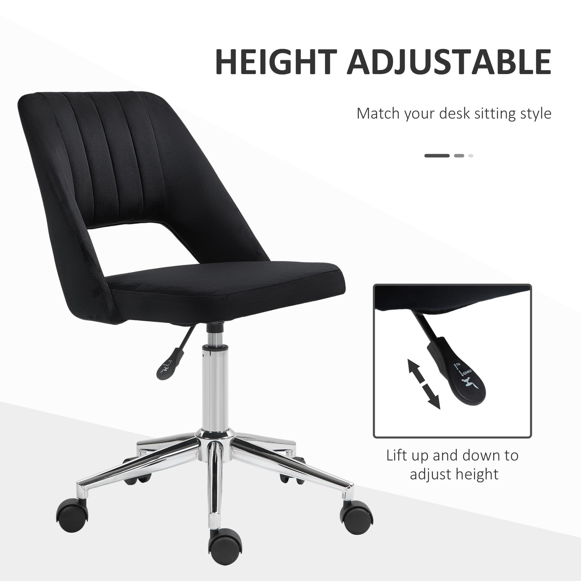 Mid Back Office Chair Velvet Fabric Swivel Scallop Shape Computer Desk Chair, Black - Office Chairs - Office Furniture