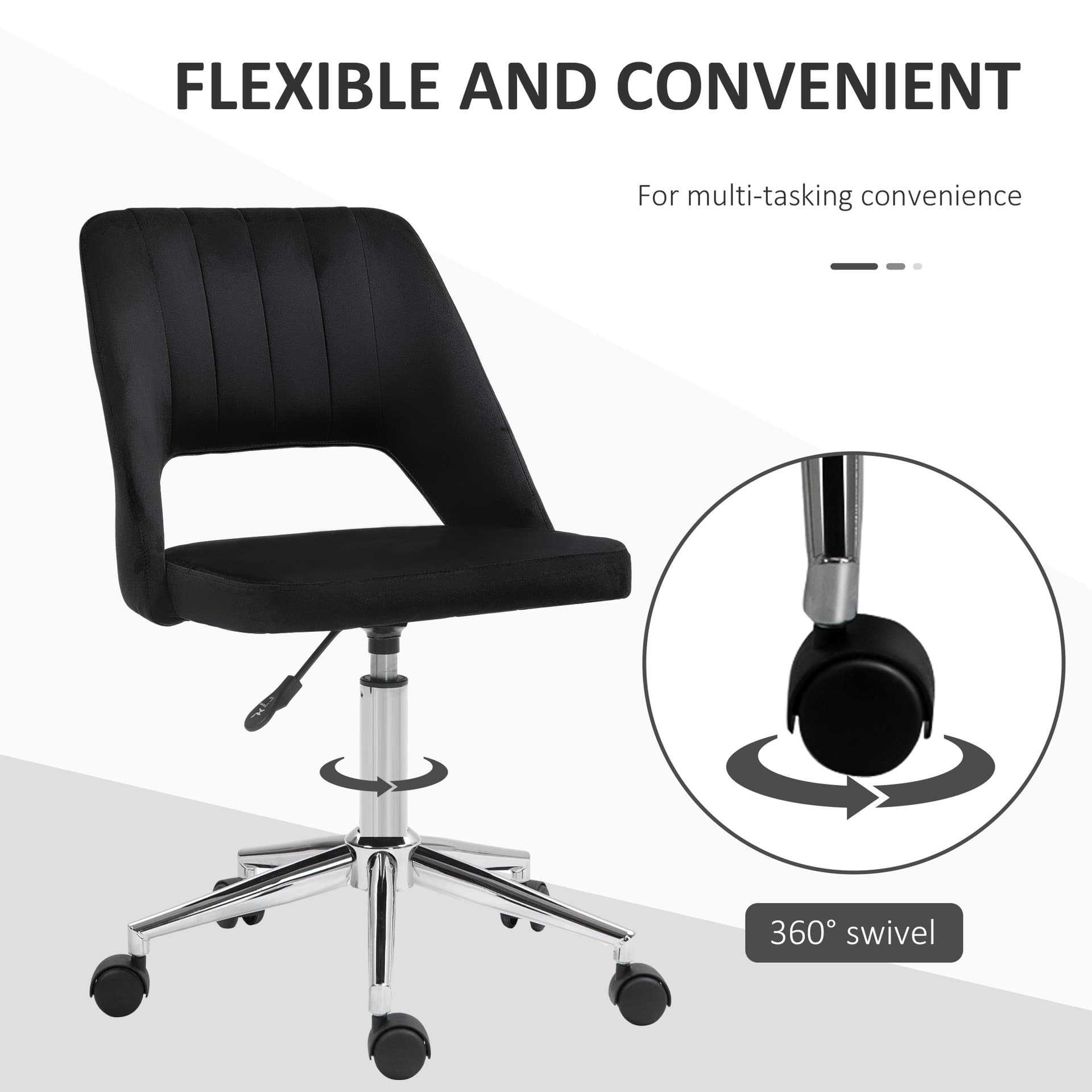 Mid Back Office Chair Velvet Fabric Swivel Scallop Shape Computer Desk Chair, Black - Office Chairs - Office Furniture