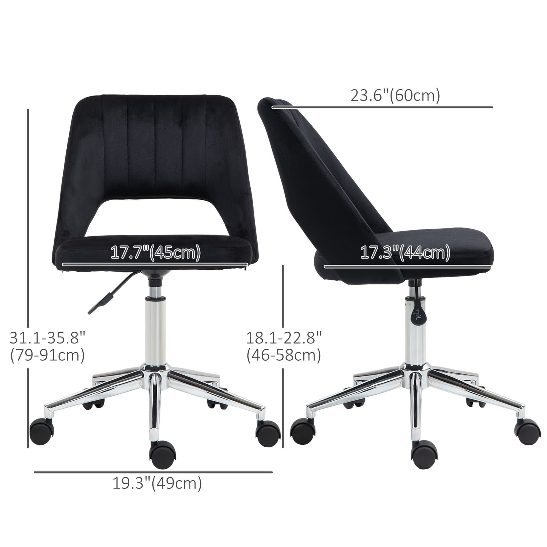 Mid Back Office Chair Velvet Fabric Swivel Scallop Shape Computer Desk Chair, Black - Office Chairs - Office Furniture