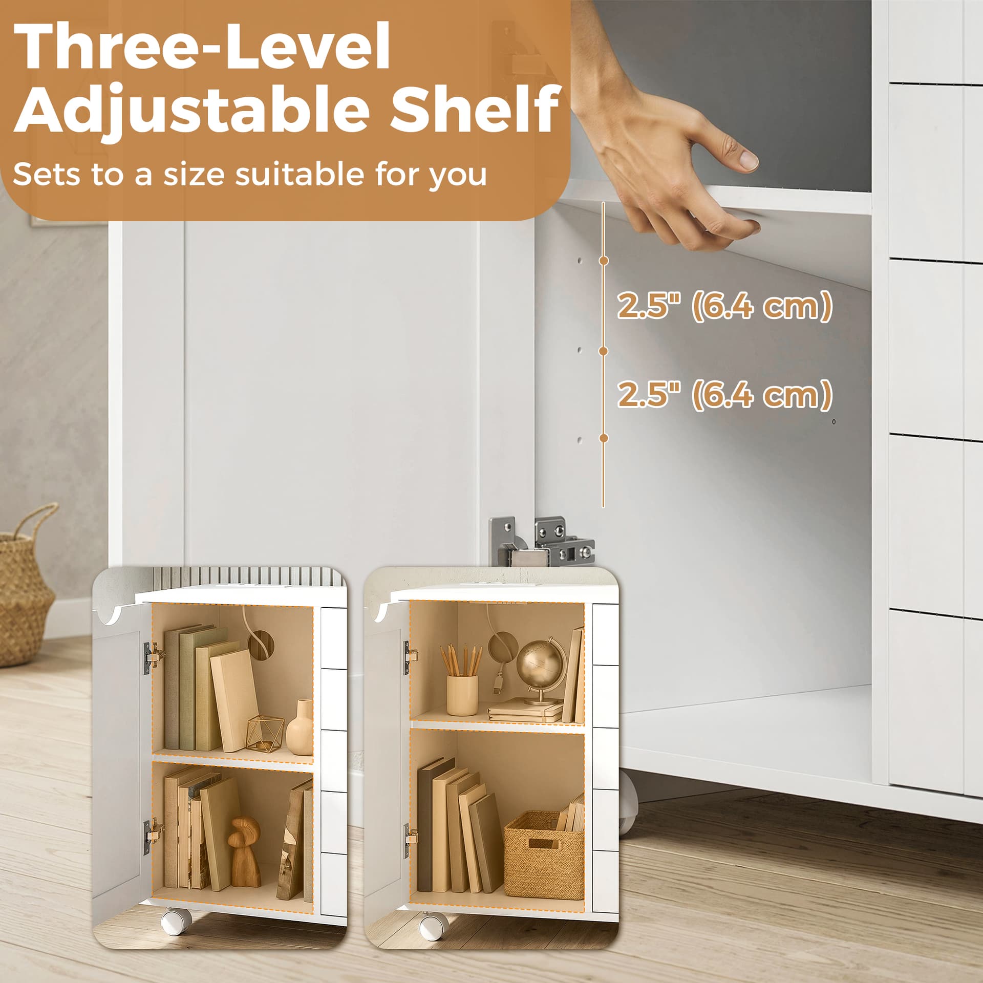 Mobile Lateral Filing Cabinet with 5 Drawers, Printer Stand with Power Outlets and USB Ports for Home Office, White - Office Cabinets & Cupboards - Office Furniture