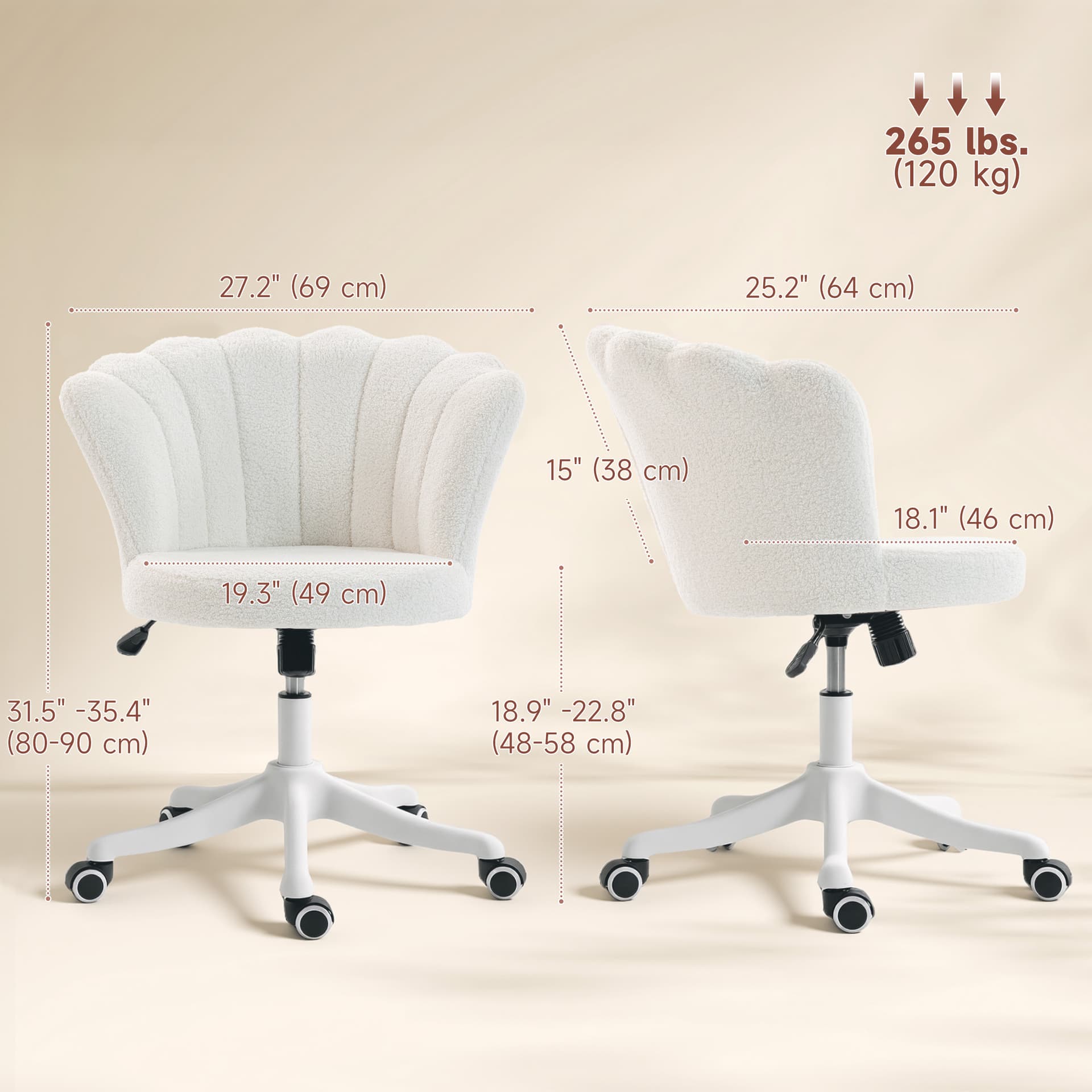 Office Chair, Armless Swivel Desk Chair with Adjustable Height, Backrest, Tilt Function for Office, Vanity, Cream White - Task Chairs - Office Furniture