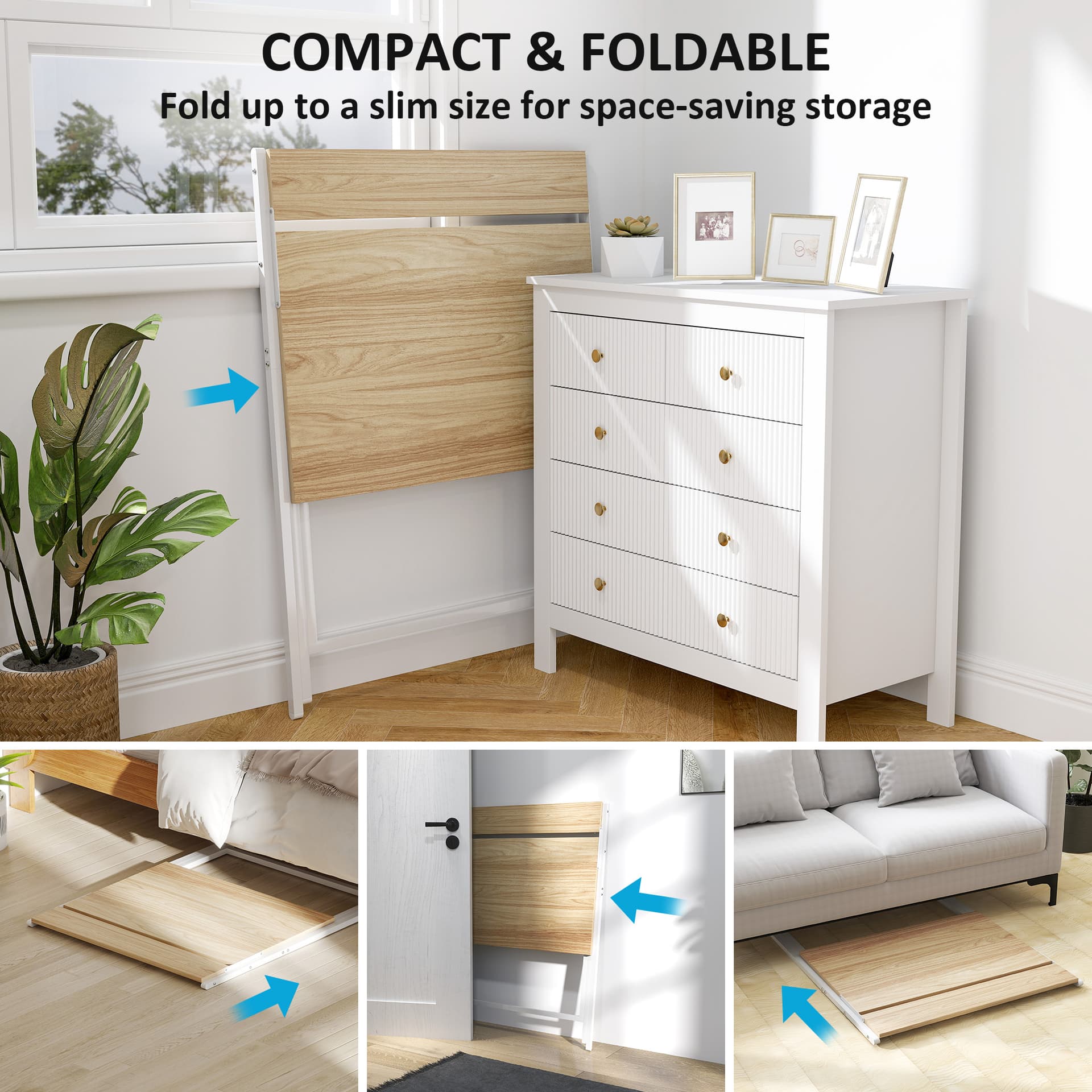 Folding Computer Desk, 32" Foldable Desk with Monitor Shelf for Small Space, Home Office, Easy Assembly, Natural Wood - Office Desks & Work Stations - Office Furniture
