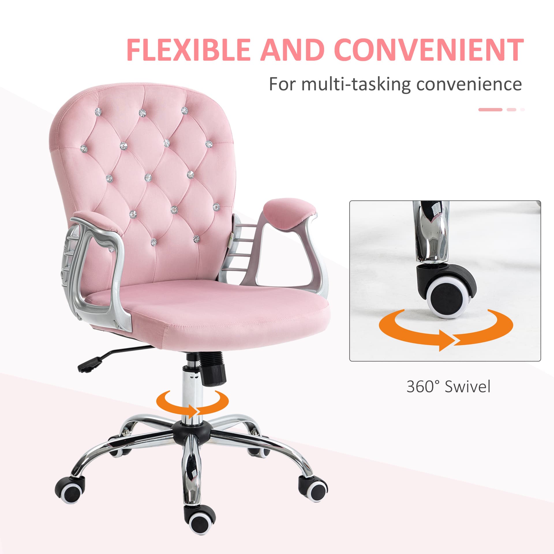 Office Chair, Computer Desk Chair with Adjustable Height and Tufted Back, Pink - Task Chairs - Office Furniture