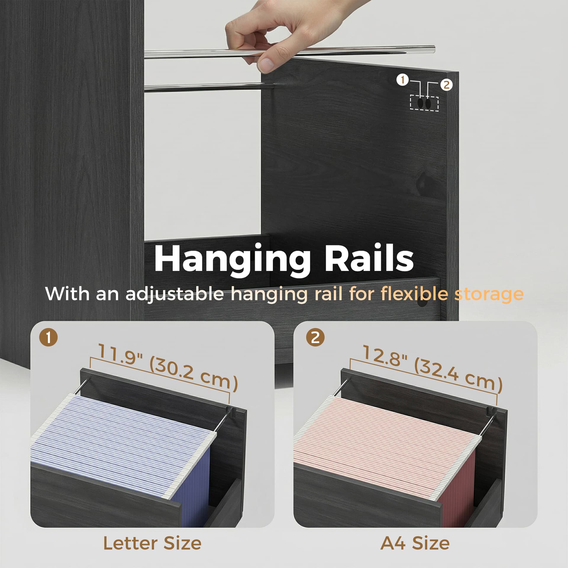 Computer Desk with 3 Drawers, 47" Home Office Desk with Adjustable Hanging Rails for Letter A4 Files, Black - Computer Desks - Office Furniture