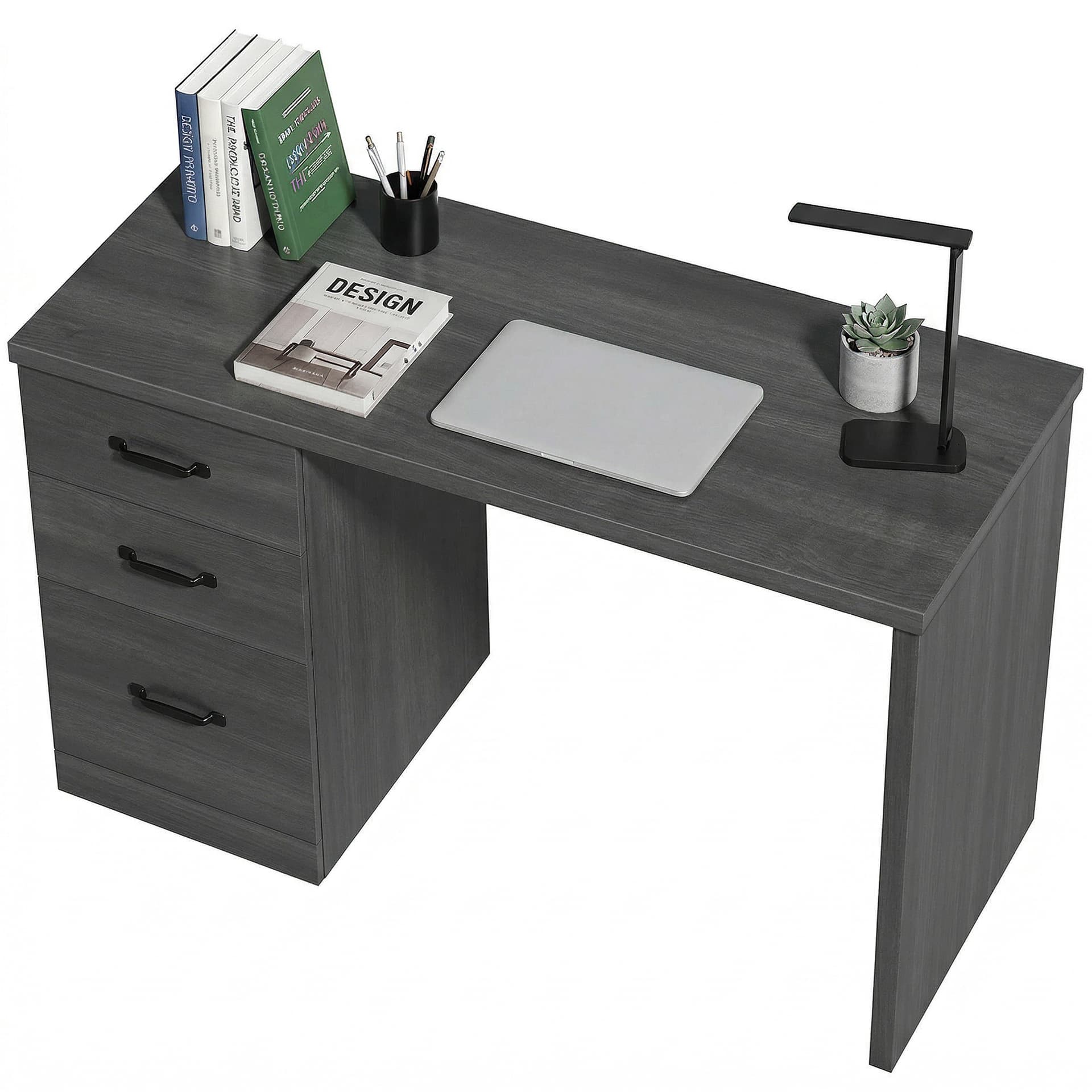 Computer Desk with 3 Drawers, 47" Home Office Desk with Adjustable Hanging Rails for Letter A4 Files, Black - Computer Desks - Office Furniture
