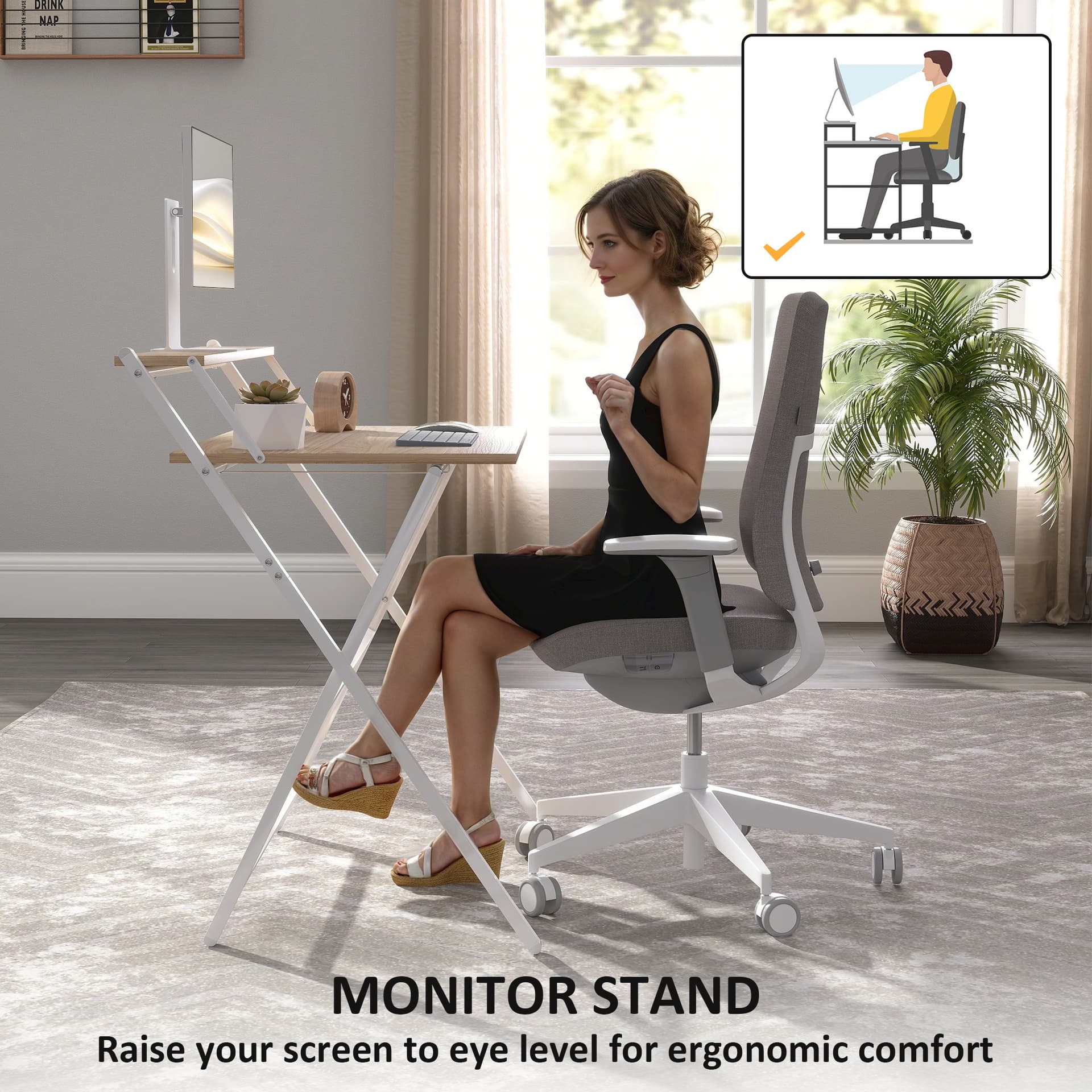 Folding Computer Desk, 32" Foldable Desk with Monitor Shelf for Small Space, Home Office, Easy Assembly, Natural Wood - Office Desks & Work Stations - Office Furniture