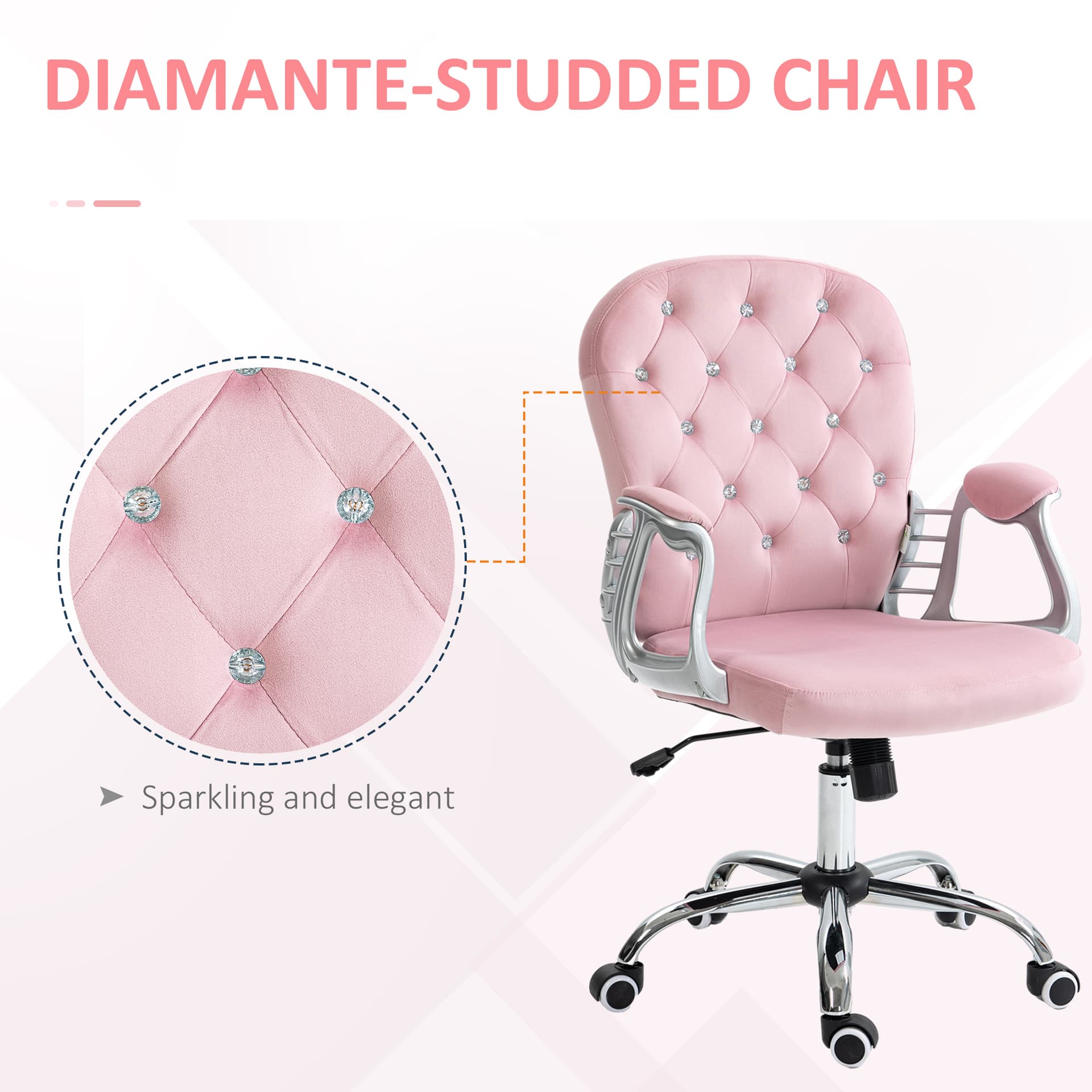Office Chair, Computer Desk Chair with Adjustable Height and Tufted Back, Pink - Task Chairs - Office Furniture
