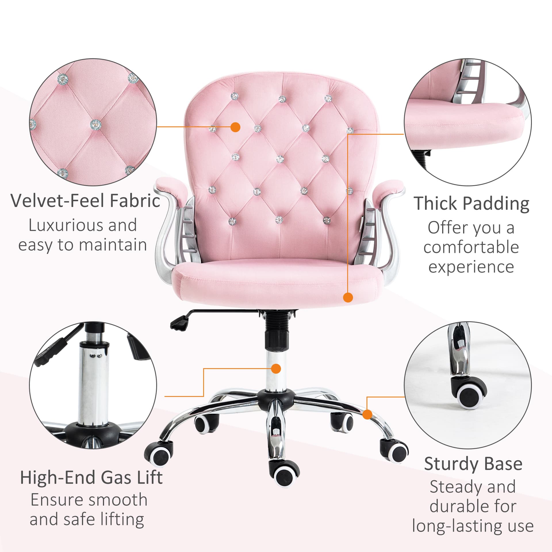 Office Chair, Computer Desk Chair with Adjustable Height and Tufted Back, Pink - Task Chairs - Office Furniture