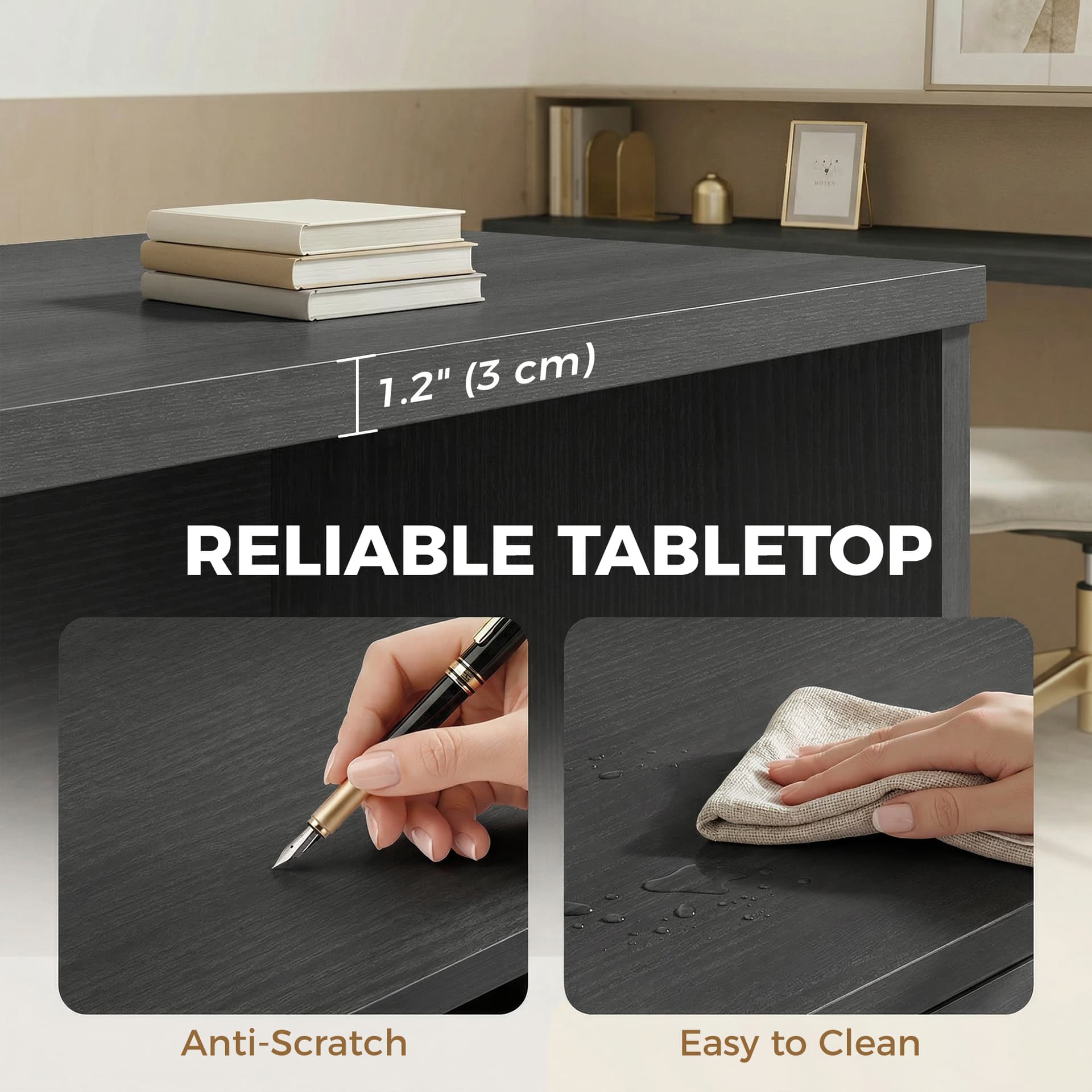 Computer Desk with 3 Drawers, 47" Home Office Desk with Adjustable Hanging Rails for Letter A4 Files, Black - Computer Desks - Office Furniture