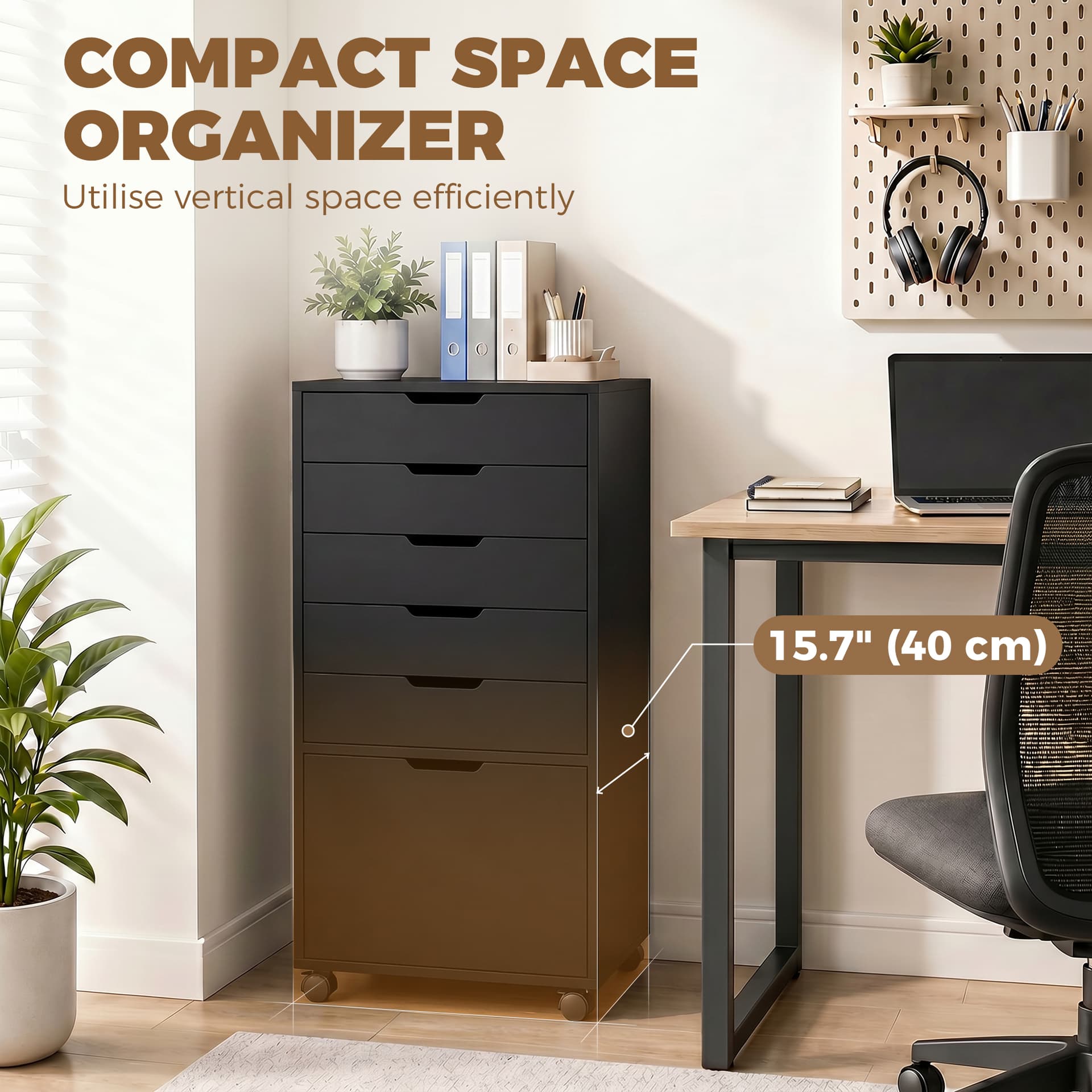 File Cabinet on Wheels Mobile Printer Stand with 5 Drawers for Home Office Black - Office Cabinets & Cupboards - Office Furniture