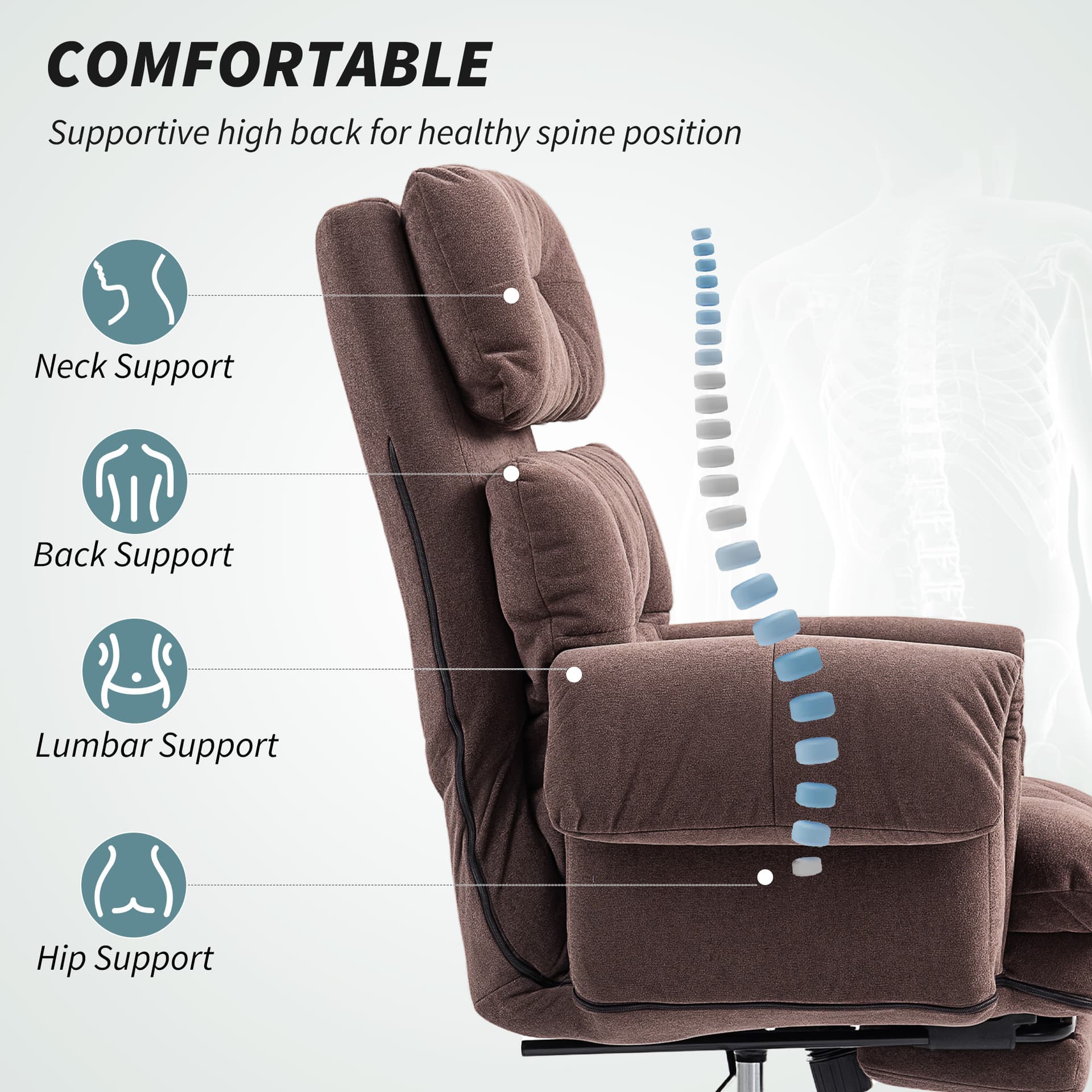 Reclining Executive Computer Desk Chair, Ergonomic Office Chair with Footrest and Thickly Padded, Coffee - Office Chairs - Office Furniture