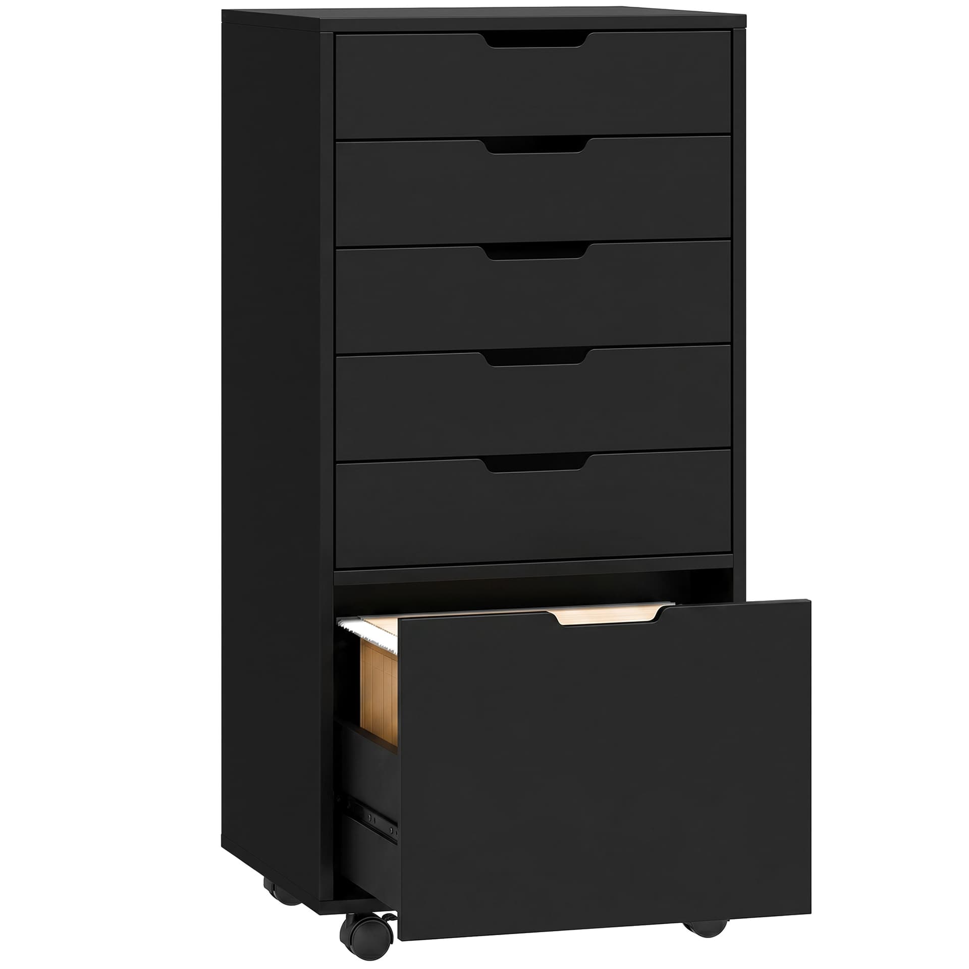 File Cabinet on Wheels Mobile Printer Stand with 5 Drawers for Home Office Black - Office Cabinets & Cupboards - Office Furniture