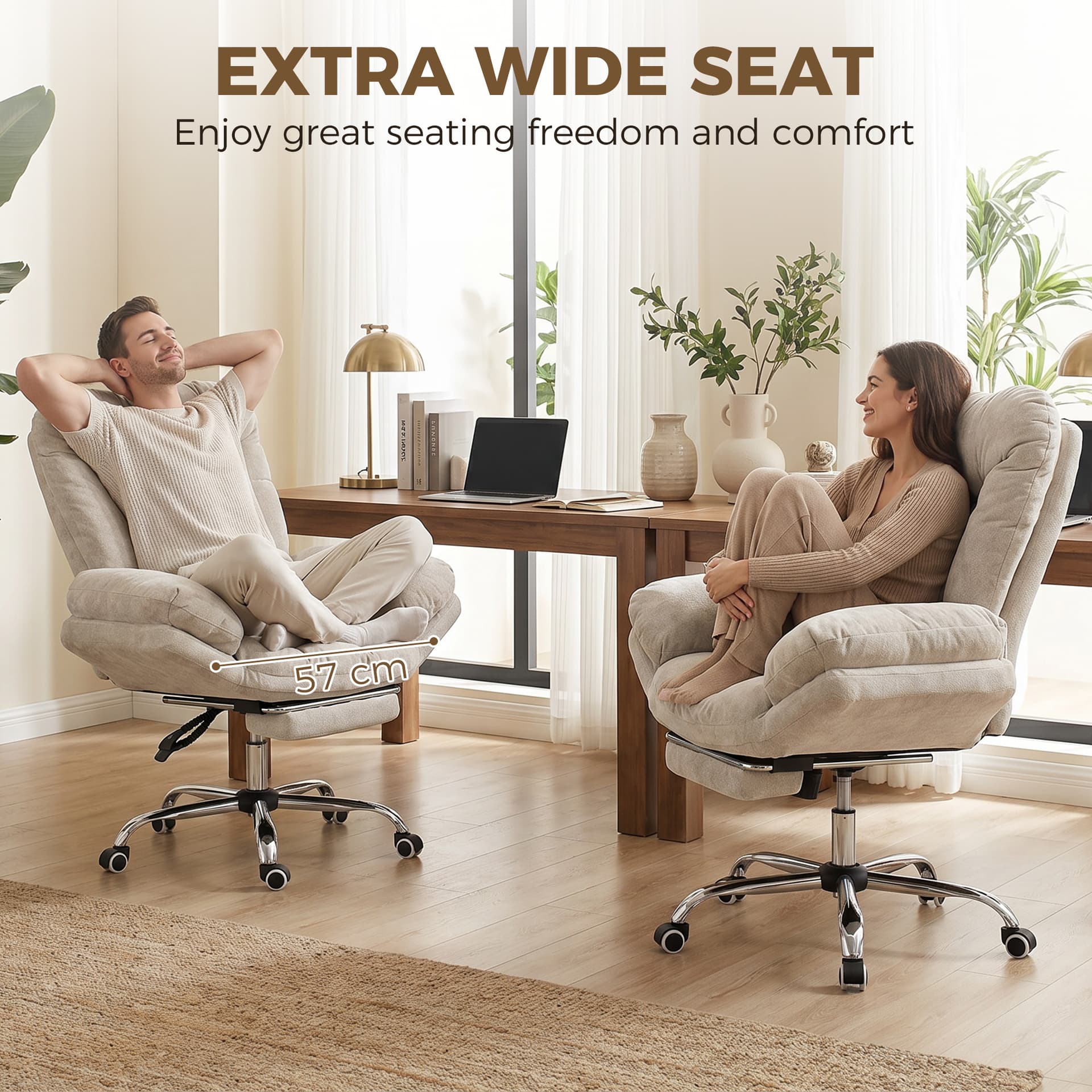 Criss Cross Chair with Wheels, Waterfall Armrests, Overstuffed Wide Office Chair with Footrest, Light Grey - Task Chairs - Office Furniture