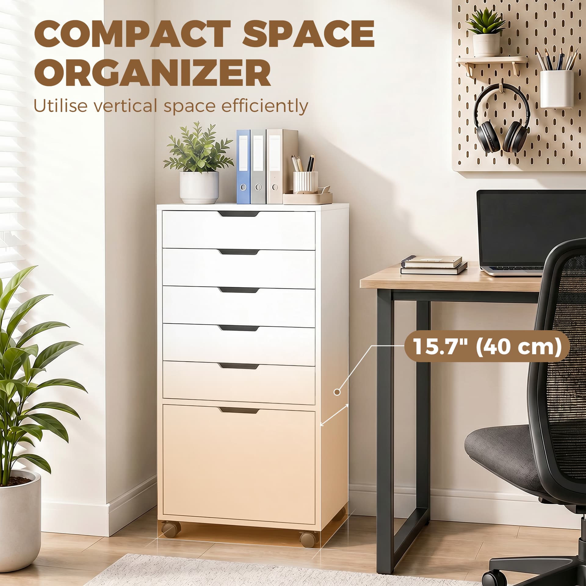 File Cabinet on Wheels Mobile Printer Stand with 5 Drawers for Home Office White - Office Cabinets & Cupboards - Office Furniture