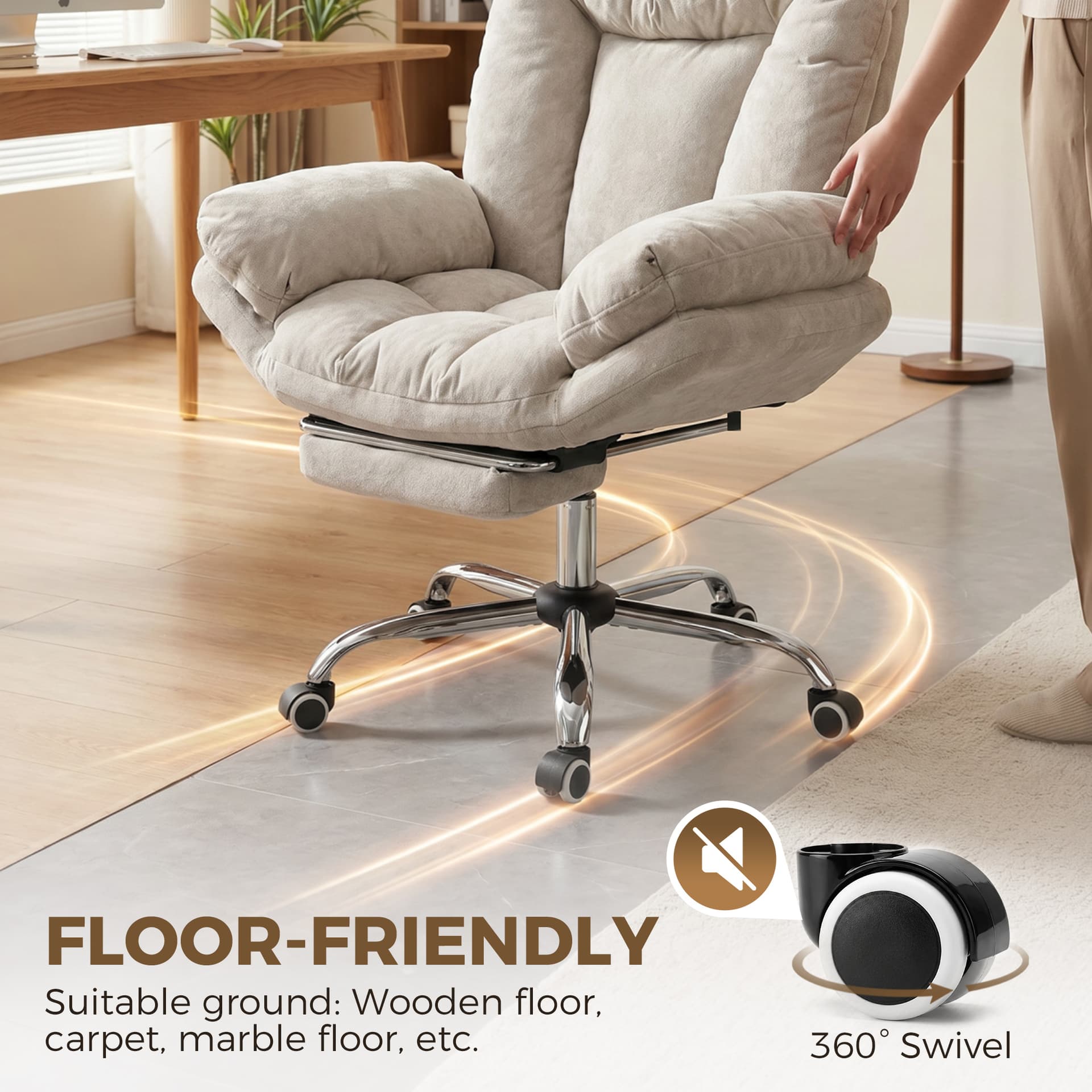 Criss Cross Chair with Wheels, Waterfall Armrests, Overstuffed Wide Office Chair with Footrest, Light Grey - Task Chairs - Office Furniture