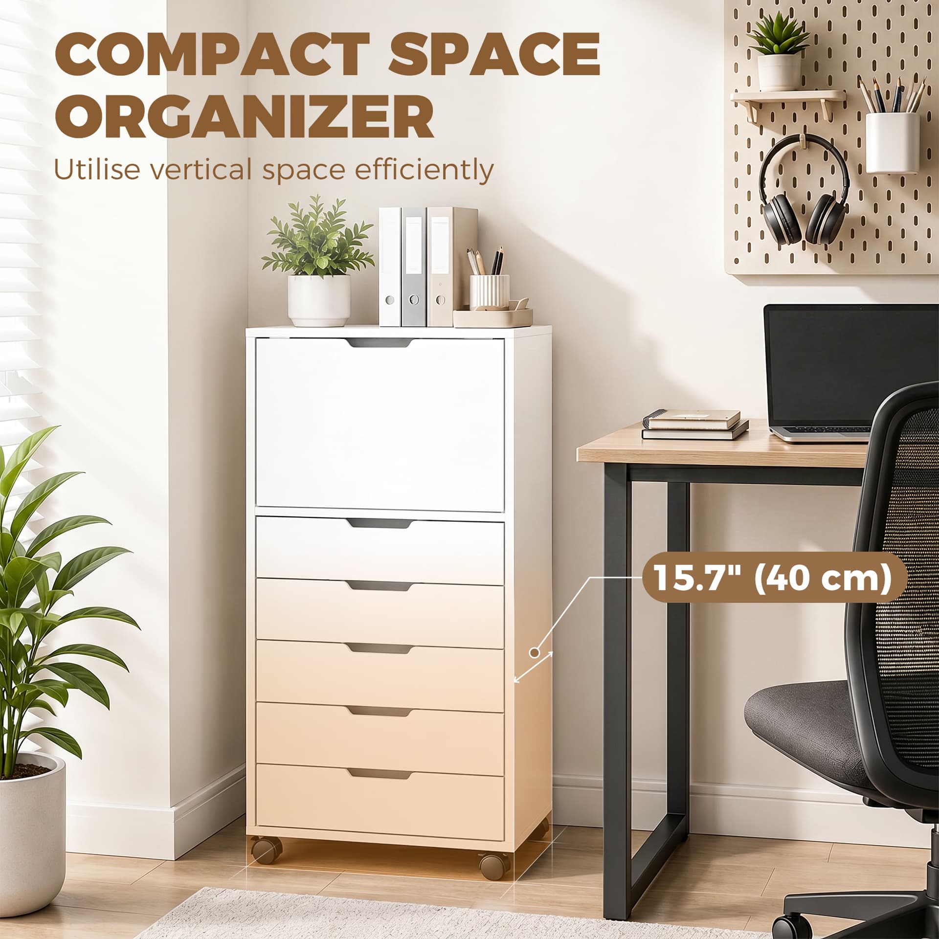 File Cabinet on Wheels Mobile Printer Stand with 5 Drawers for Home Office White - Office Cabinets & Cupboards - Office Furniture