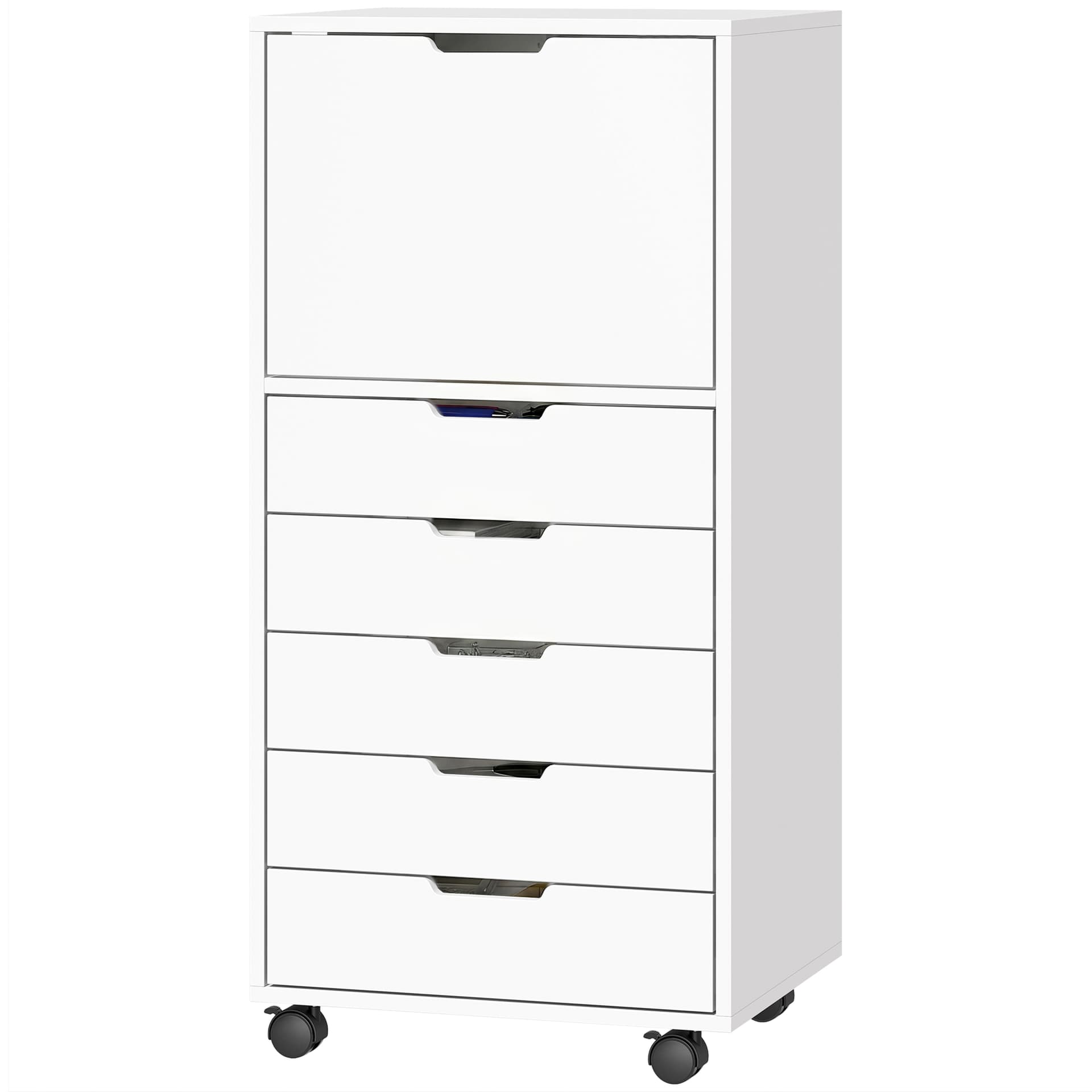 File Cabinet on Wheels Mobile Printer Stand with 5 Drawers for Home Office White - Office Cabinets & Cupboards - Office Furniture