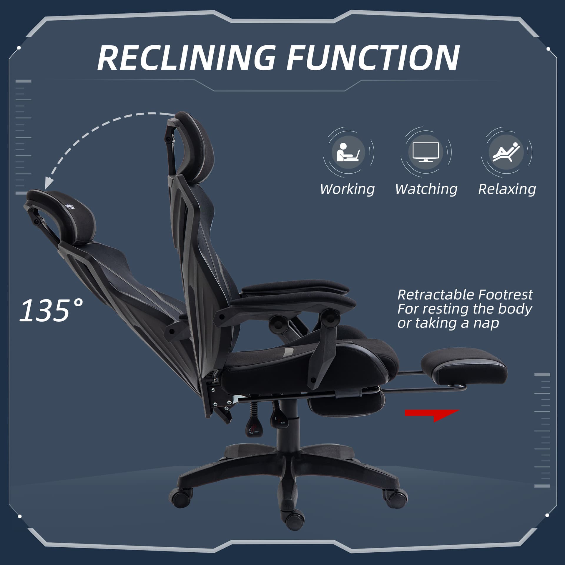 Gaming Chair, Ergonomic Computer Chair with Footrest, Headrest, Recliner Swivel Seat with Adjustable Height, Black - Video Game Chairs - Office Furniture