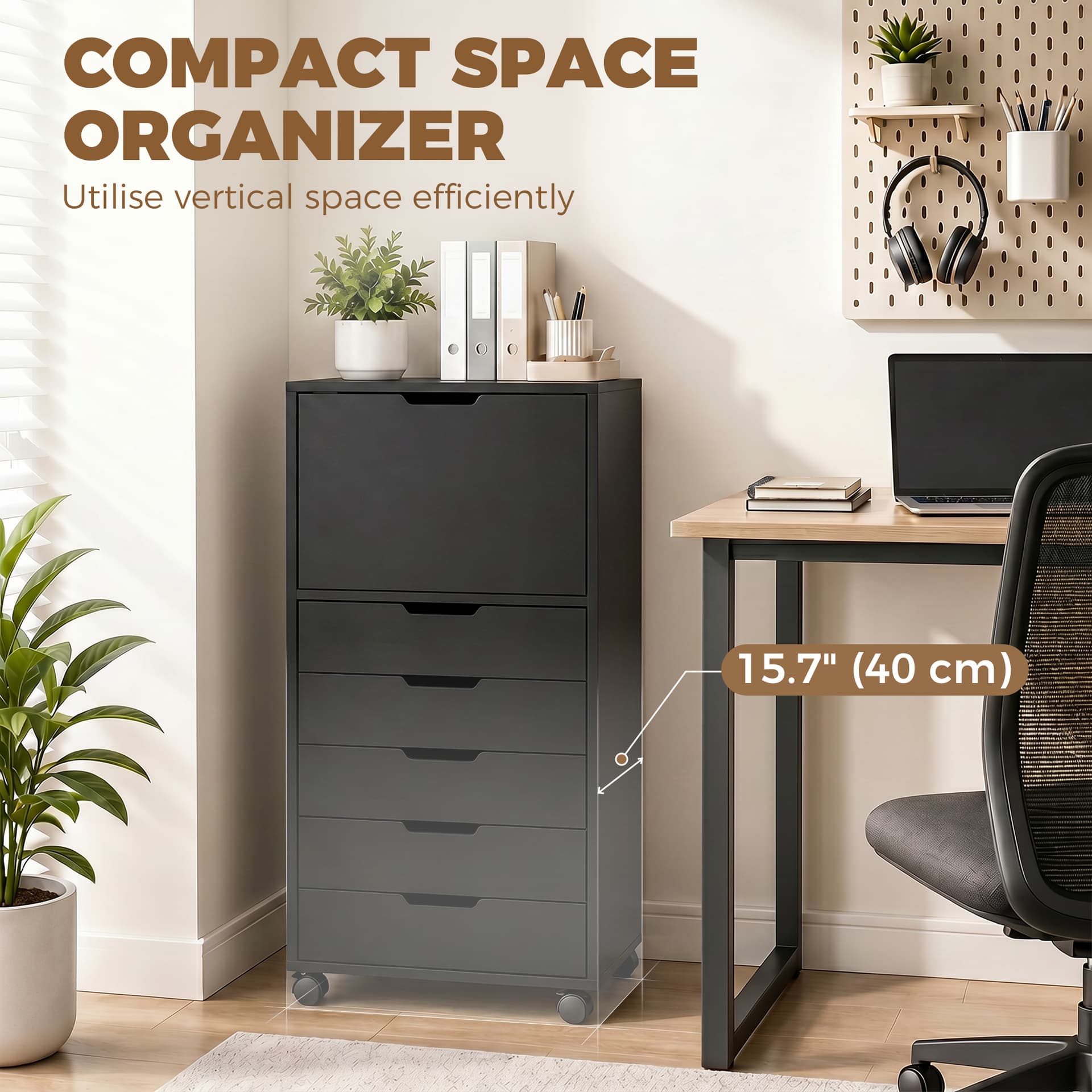 File Cabinet on Wheels Mobile Printer Stand with 5 Drawers for Home Office Black - Office Cabinets & Cupboards - Office Furniture