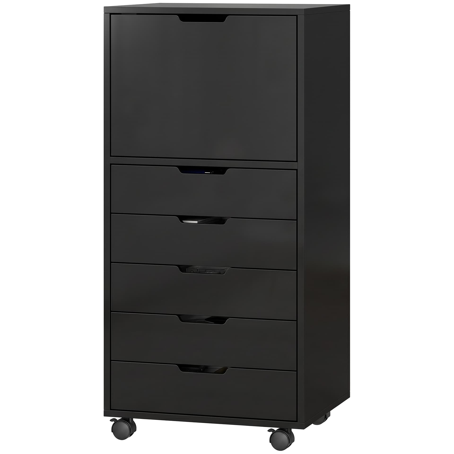 File Cabinet on Wheels Mobile Printer Stand with 5 Drawers for Home Office Black - Office Cabinets & Cupboards - Office Furniture