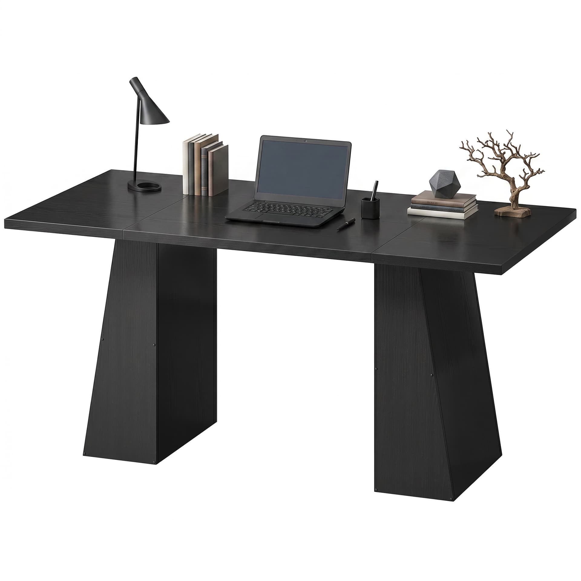 63 Inch Computer Desk with Trapezoidal Frame Light Black Wood Grain - Computer Desks - Office Furniture