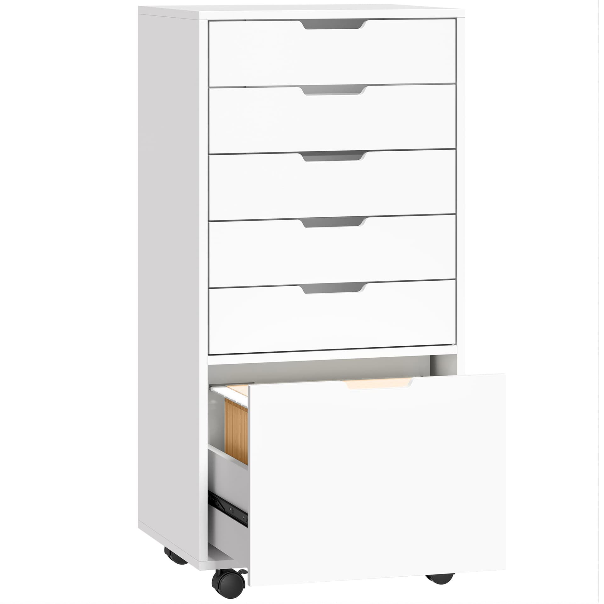 File Cabinet on Wheels Mobile Printer Stand with 5 Drawers for Home Office White - Office Cabinets & Cupboards - Office Furniture