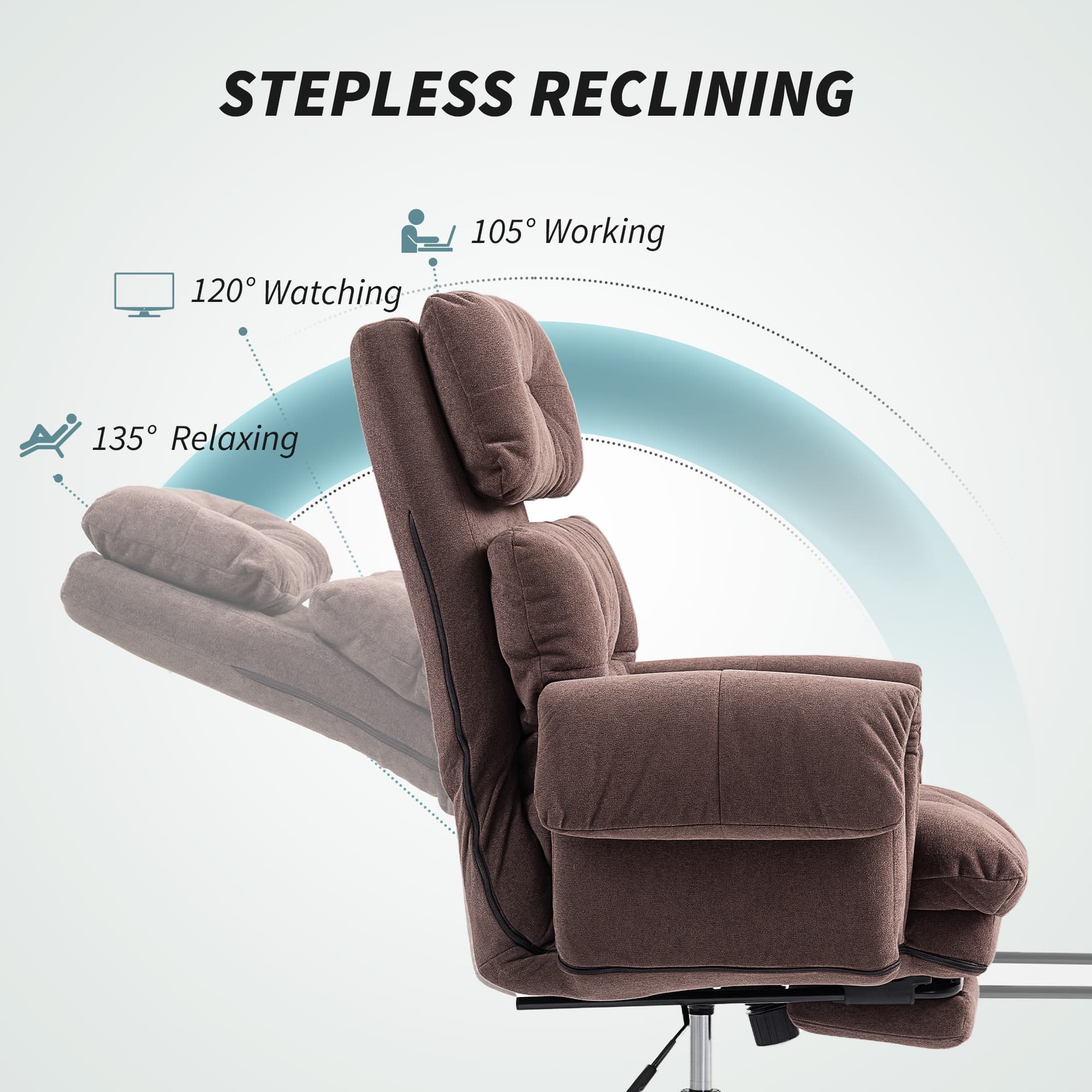 Reclining Executive Computer Desk Chair, Ergonomic Office Chair with Footrest and Thickly Padded, Coffee - Office Chairs - Office Furniture