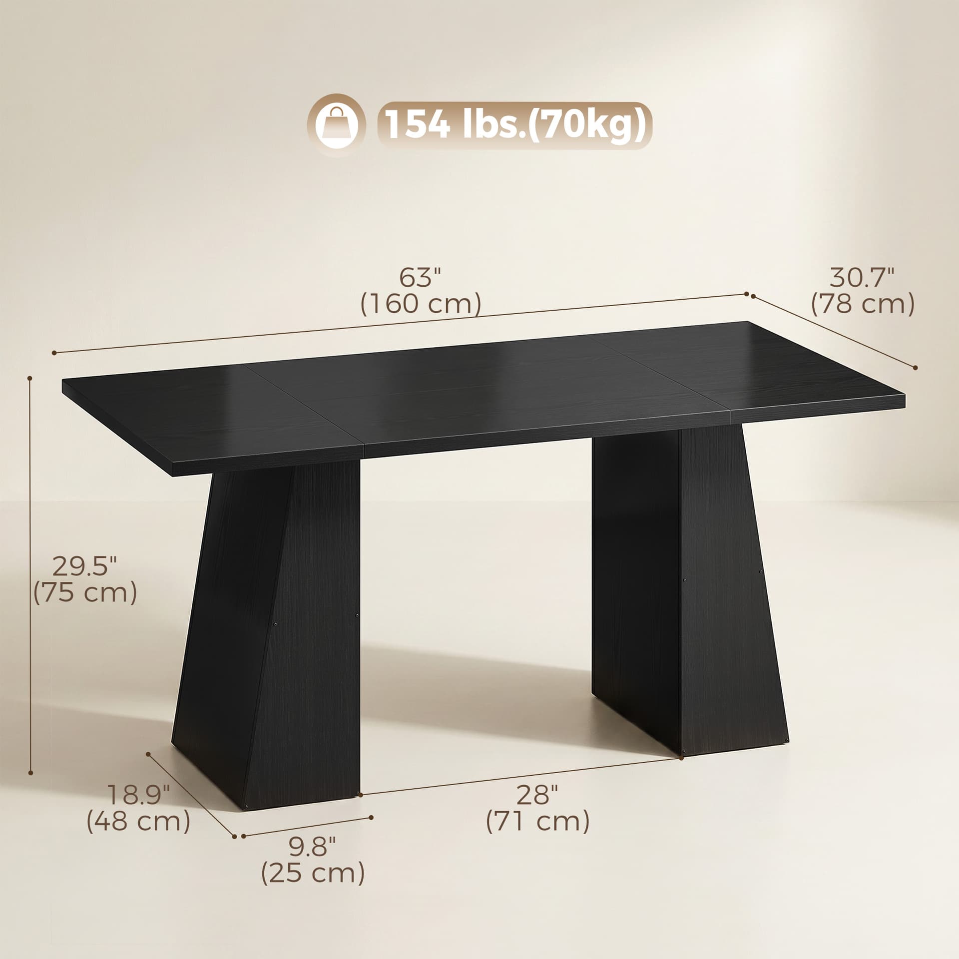 63 Inch Computer Desk with Trapezoidal Frame Light Black Wood Grain - Computer Desks - Office Furniture