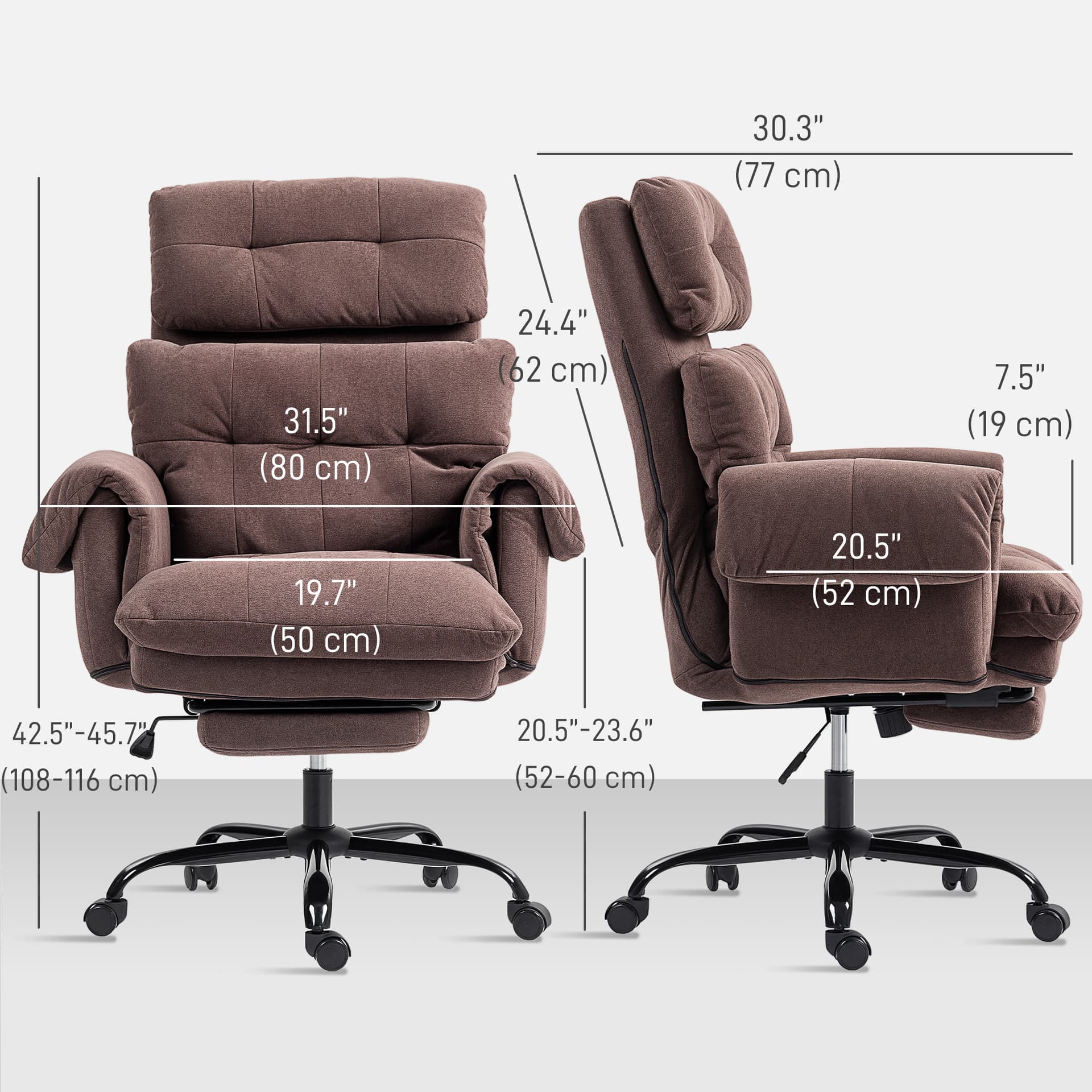Reclining Executive Computer Desk Chair, Ergonomic Office Chair with Footrest and Thickly Padded, Coffee - Office Chairs - Office Furniture
