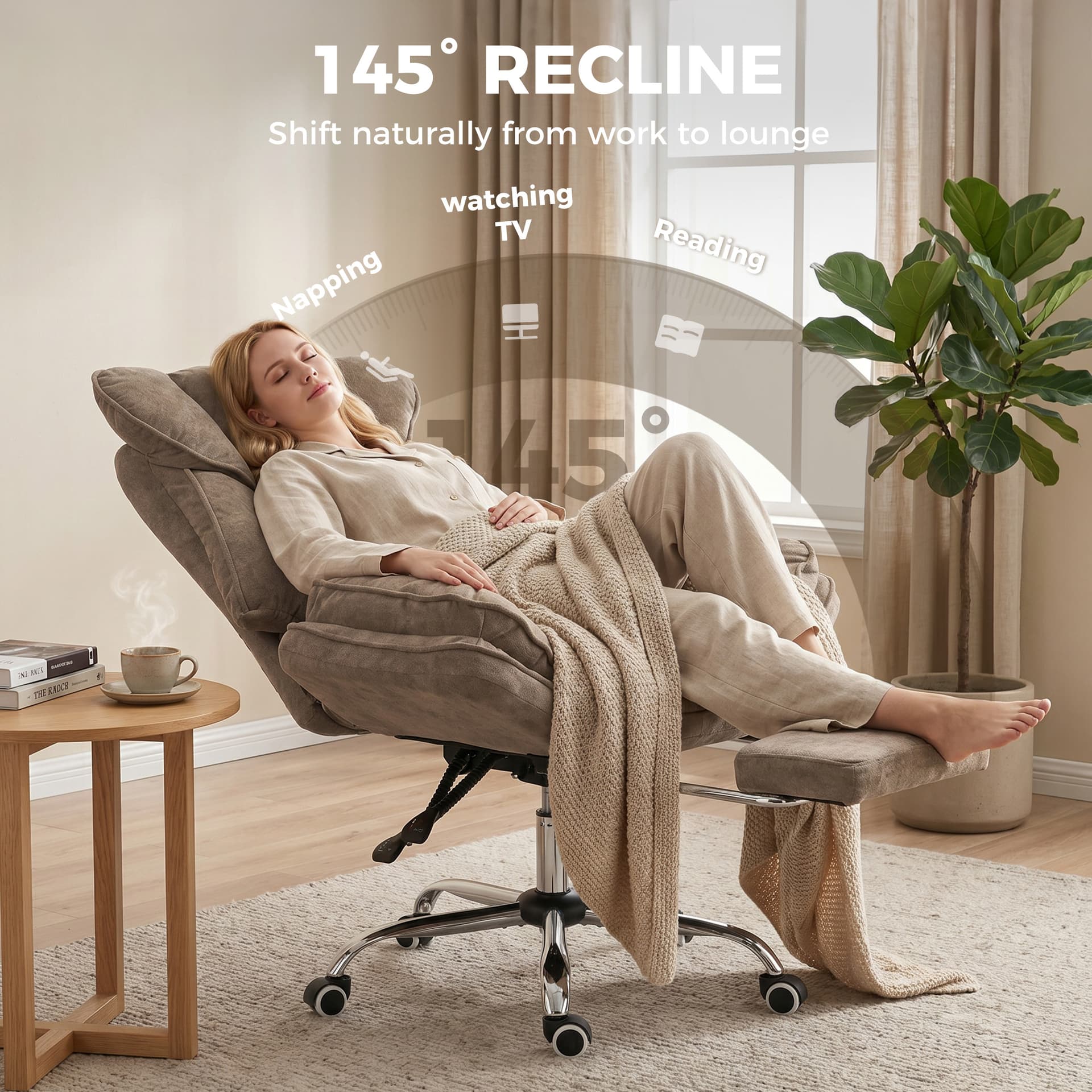 Big and Tall Office Chair Footrest Executive Desk Chair High Back Snowflake Velvet Reclining, Brown - Office Chairs - Office Furniture