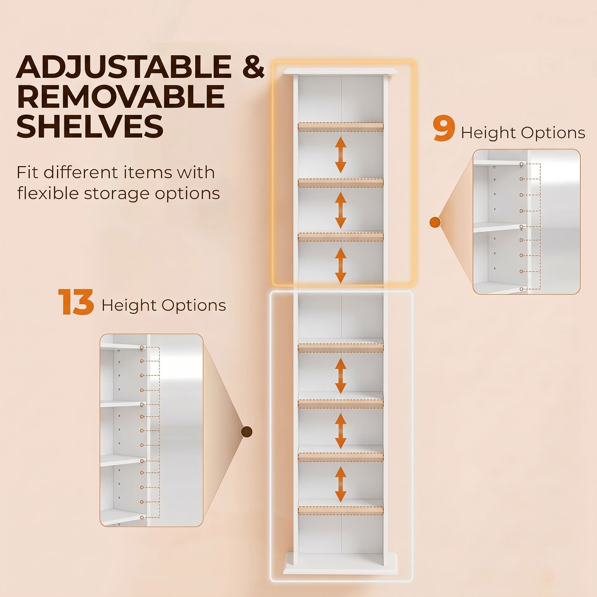 9-Tier DVD Shelf with 7 Adjustable Shelves, Slim CD Shelf, Holds 252 CDs, 147 DVDs or 189 Blu-rays, White - Office Supplies - Office Furniture