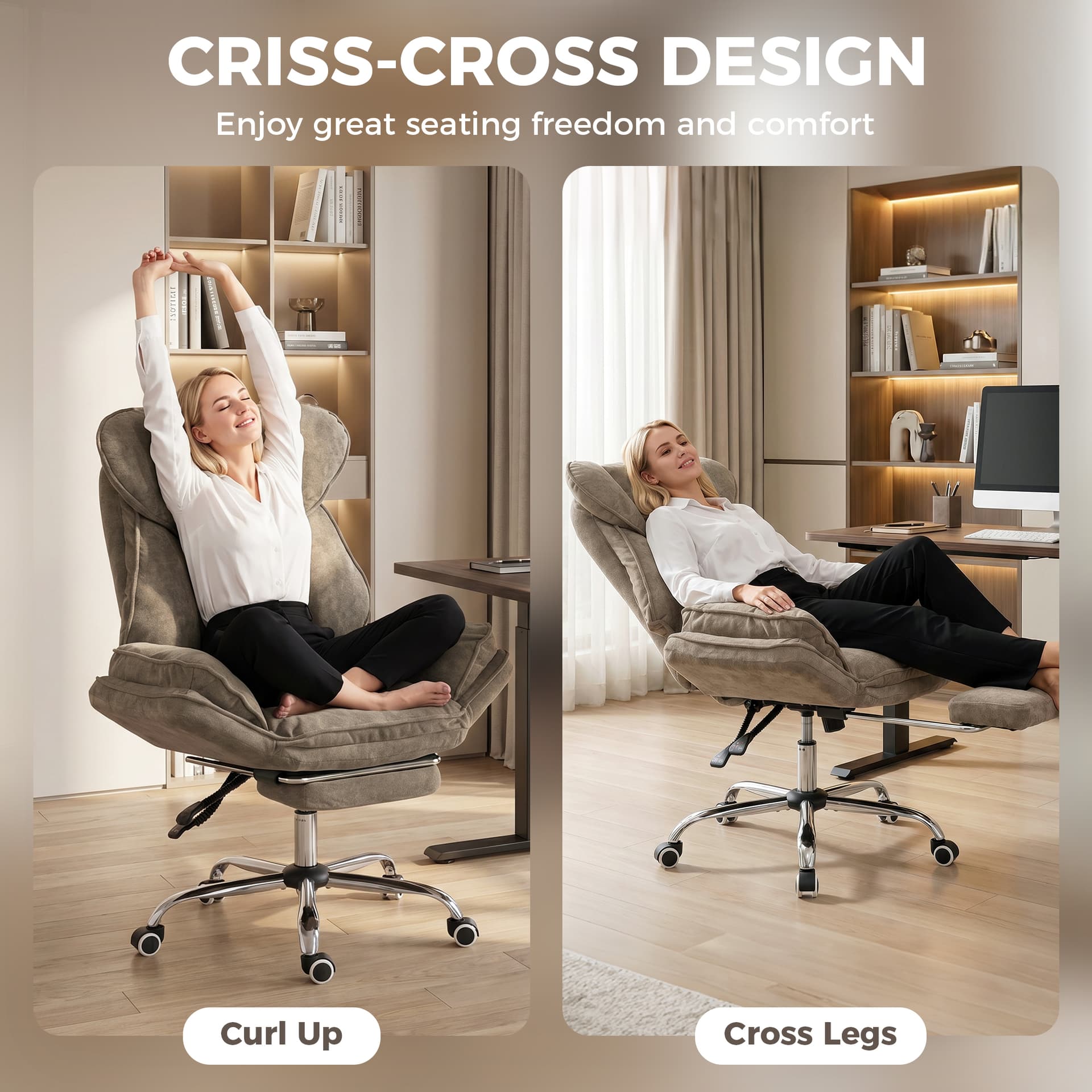Big and Tall Office Chair Footrest Executive Desk Chair High Back Snowflake Velvet Reclining, Brown - Office Chairs - Office Furniture