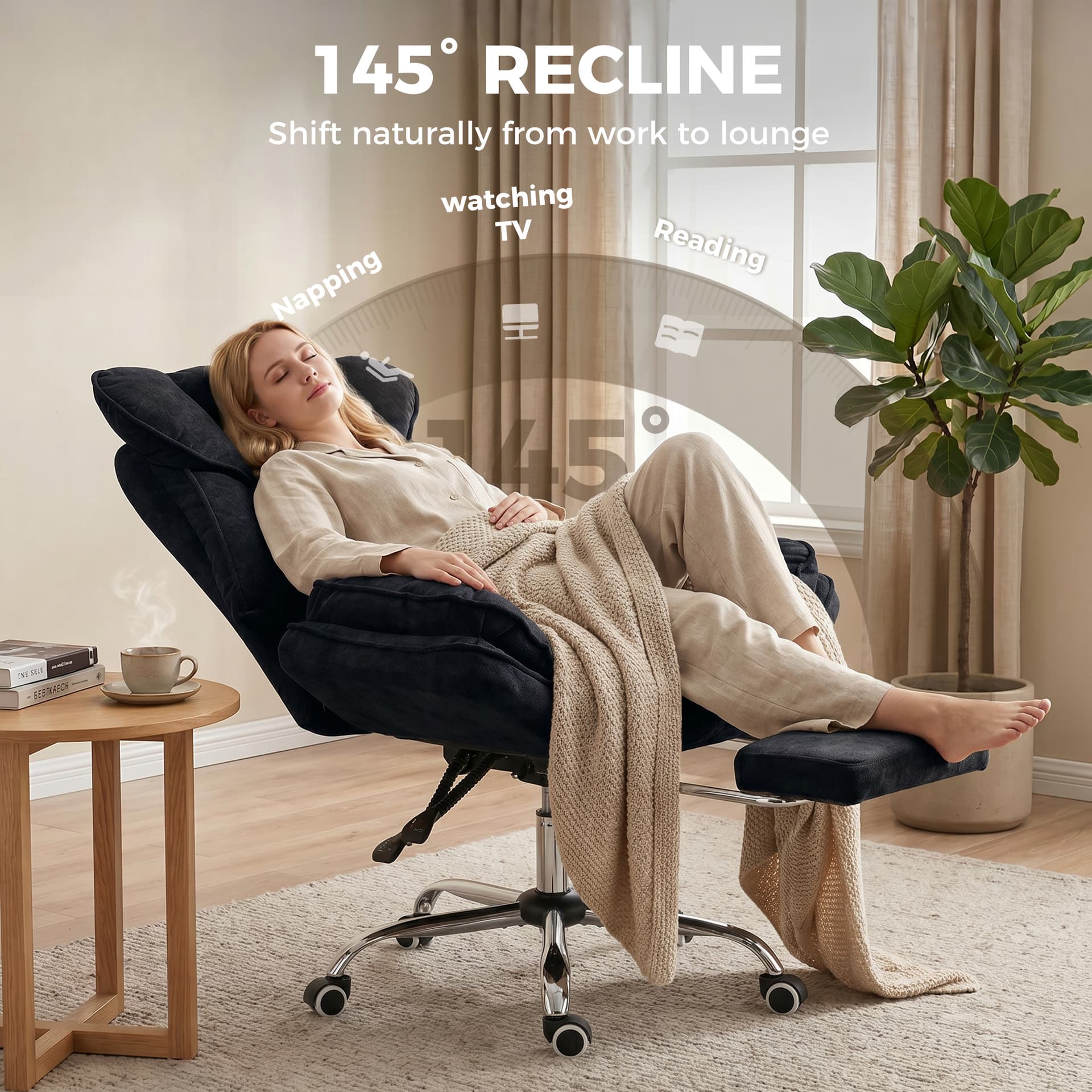 Big and Tall Office Chair Footrest Executive Desk Chair High Back Snowflake Velvet Reclining, Black - Office Chairs - Office Furniture