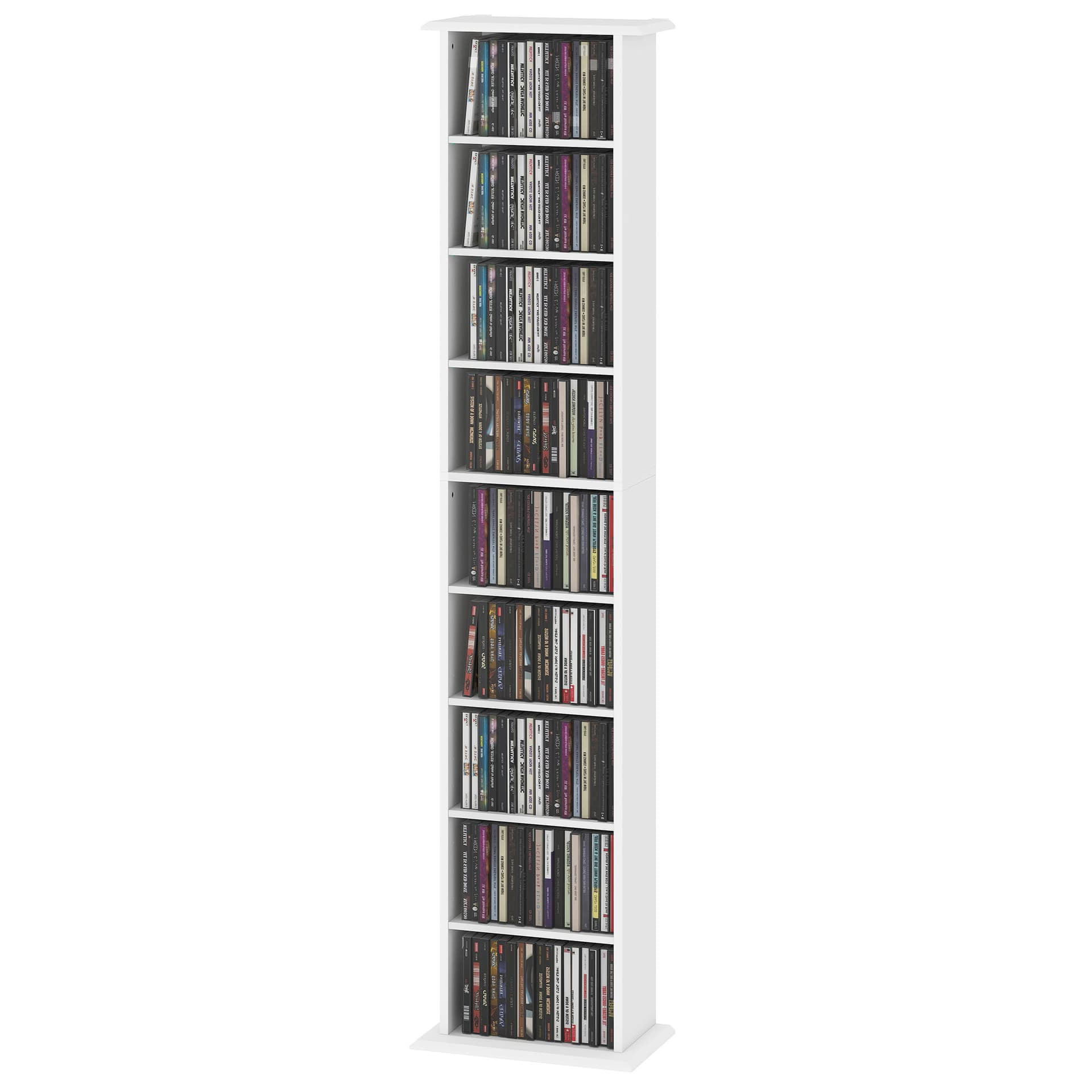 9-Tier DVD Shelf with 7 Adjustable Shelves, Slim CD Shelf, Holds 252 CDs, 147 DVDs or 189 Blu-rays, White - Office Supplies - Office Furniture