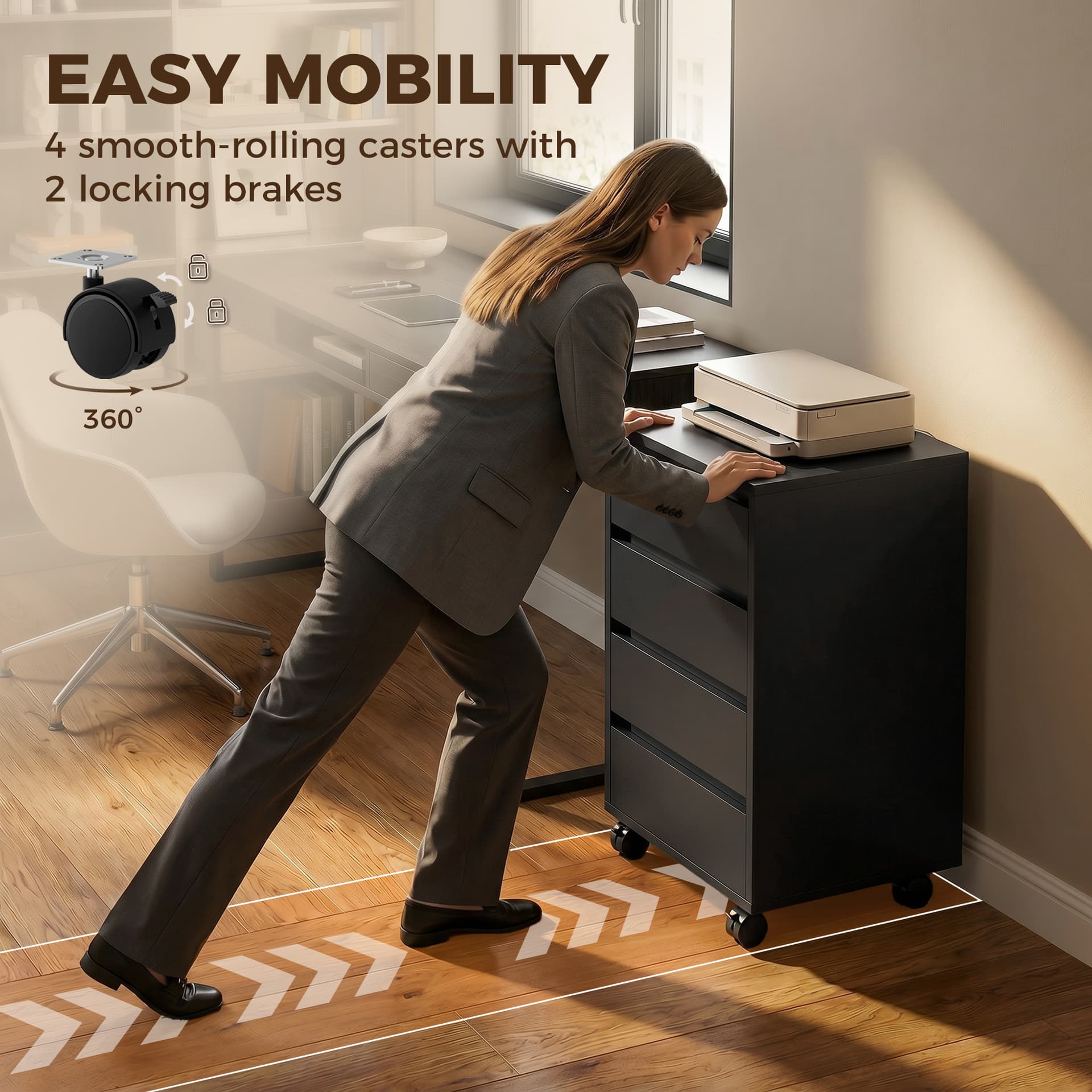4 Drawer File Cabinet, Vertical Filing Cabinet with Wheels, Modern Printer Stand for Home Office, Black - Office Cabinets & Cupboards - Office Furniture
