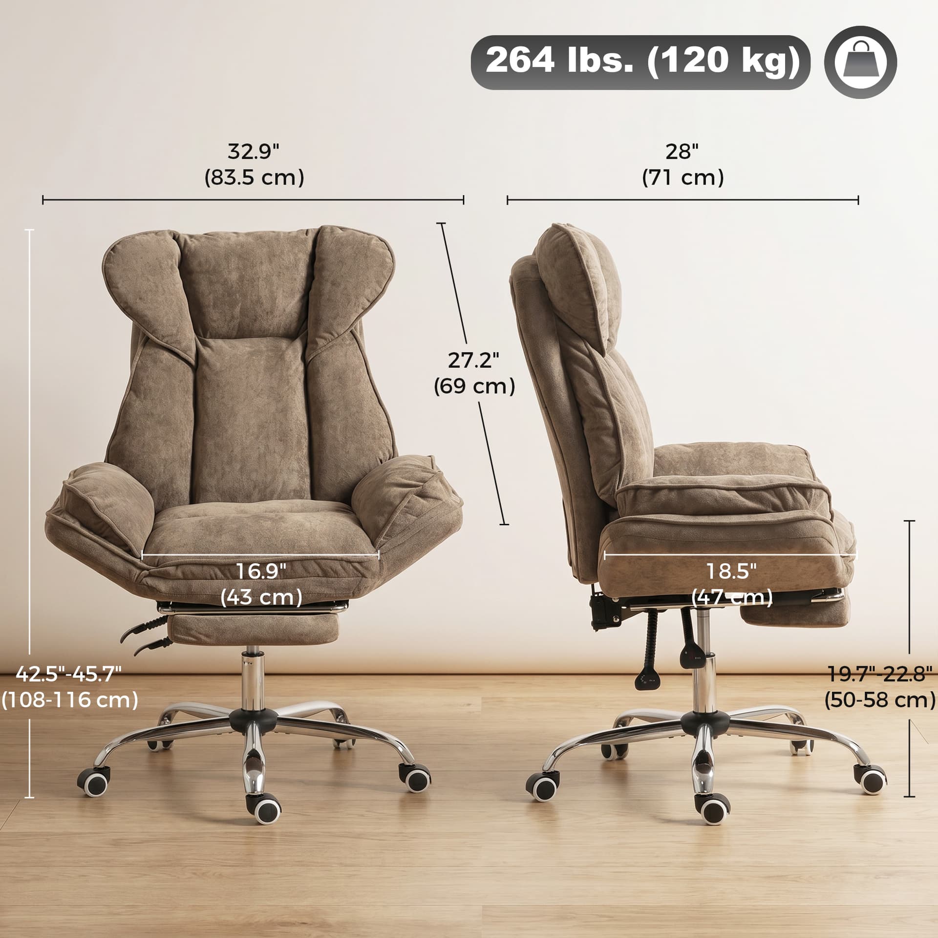 Big and Tall Office Chair Footrest Executive Desk Chair High Back Snowflake Velvet Reclining, Brown - Office Chairs - Office Furniture