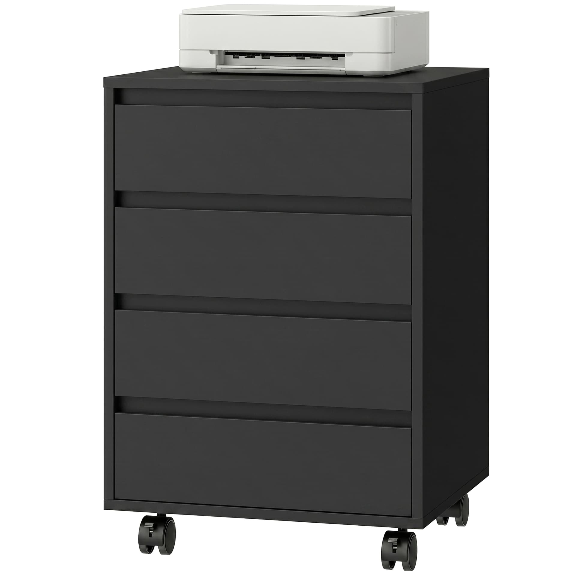 4 Drawer File Cabinet, Vertical Filing Cabinet with Wheels, Modern Printer Stand for Home Office, Black - Office Cabinets & Cupboards - Office Furniture