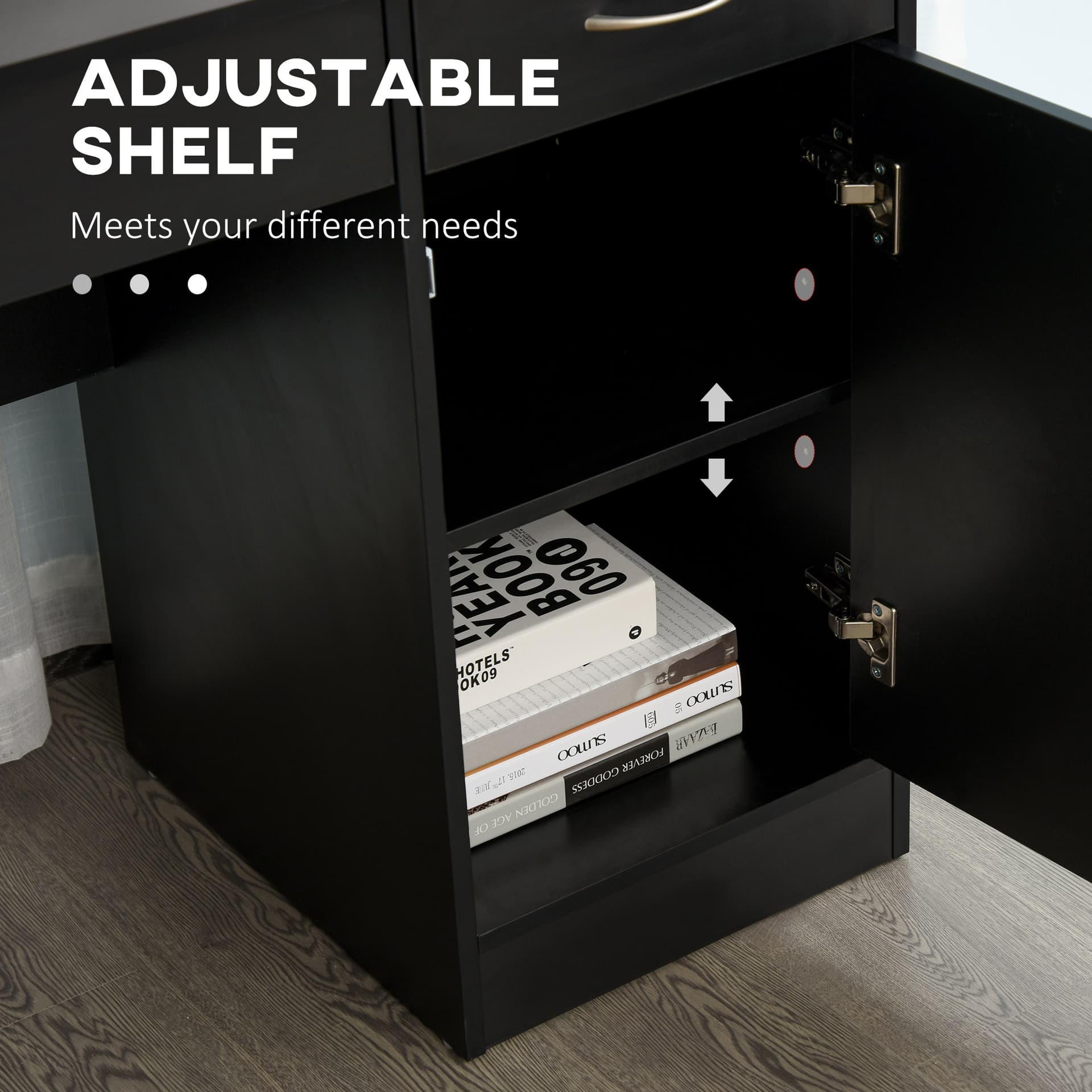 Computer Desk and Bookcase Set, Study Table with Adjustable Shelf, Bookshelf with Open Compartments and Cabinet, Black - Computer Desks - Office Furniture