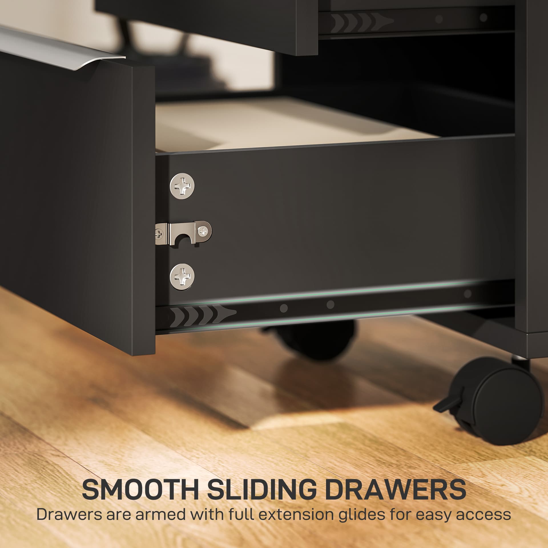 3 Drawer File Cabinet with Wheels, Vertical Filing Cabinet with Lock, Black - Office Cabinets & Cupboards - Office Furniture